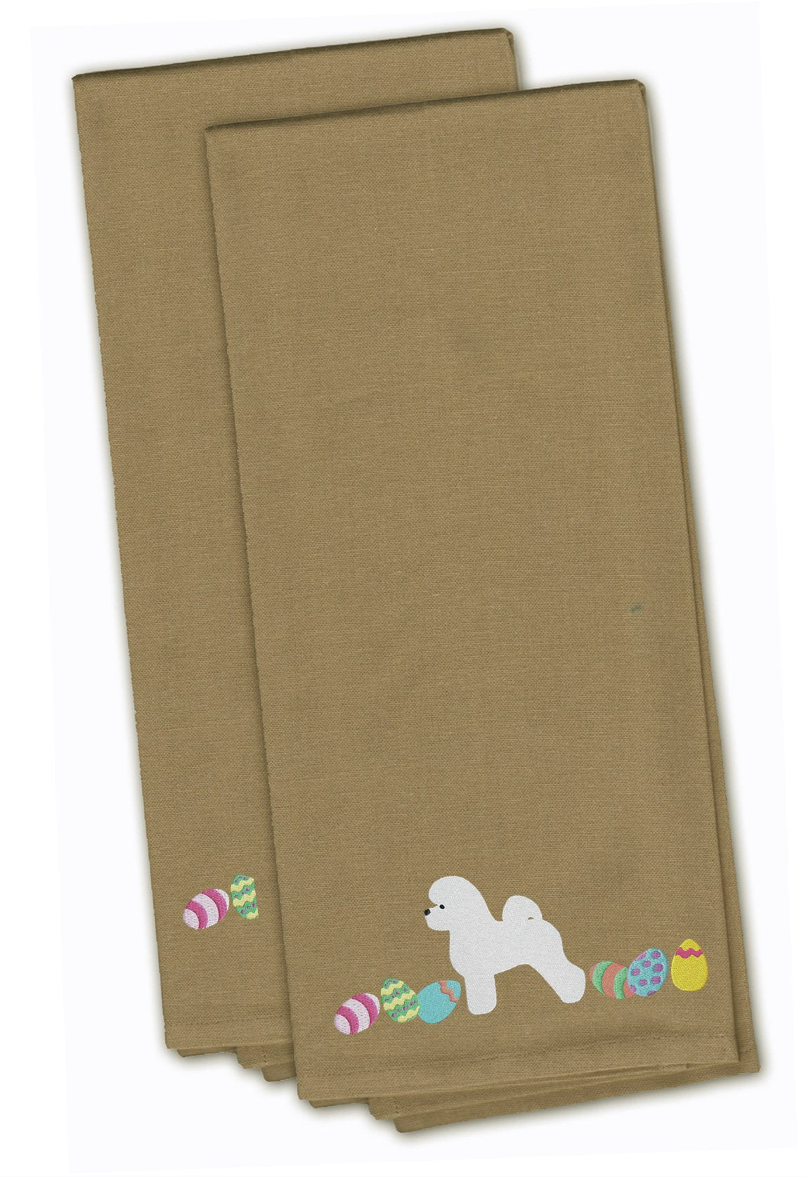 Bichon Frise Easter Tan Embroidered Kitchen Towel Set of 2 CK1609TNTWE by Caroline&#39;s Treasures