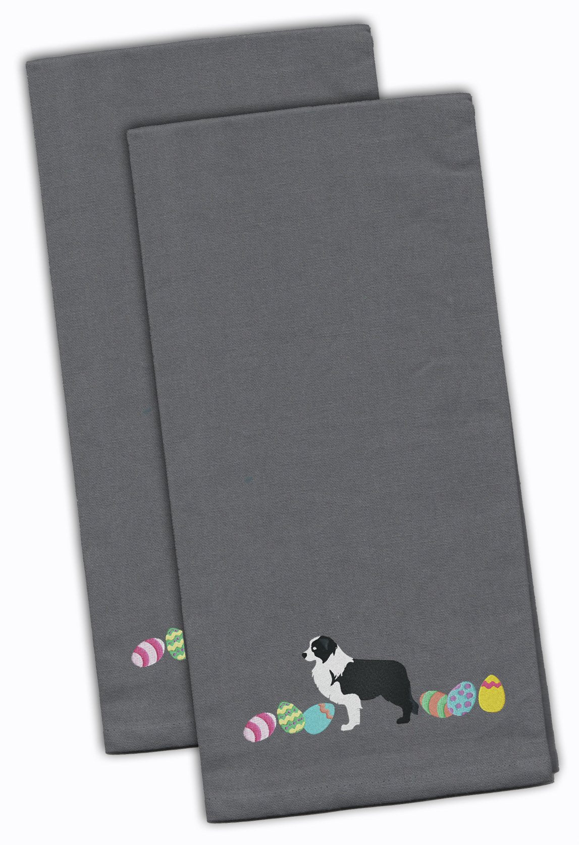 Black Border Collie Easter Gray Embroidered Kitchen Towel Set of 2 CK1610GYTWE by Caroline&#39;s Treasures