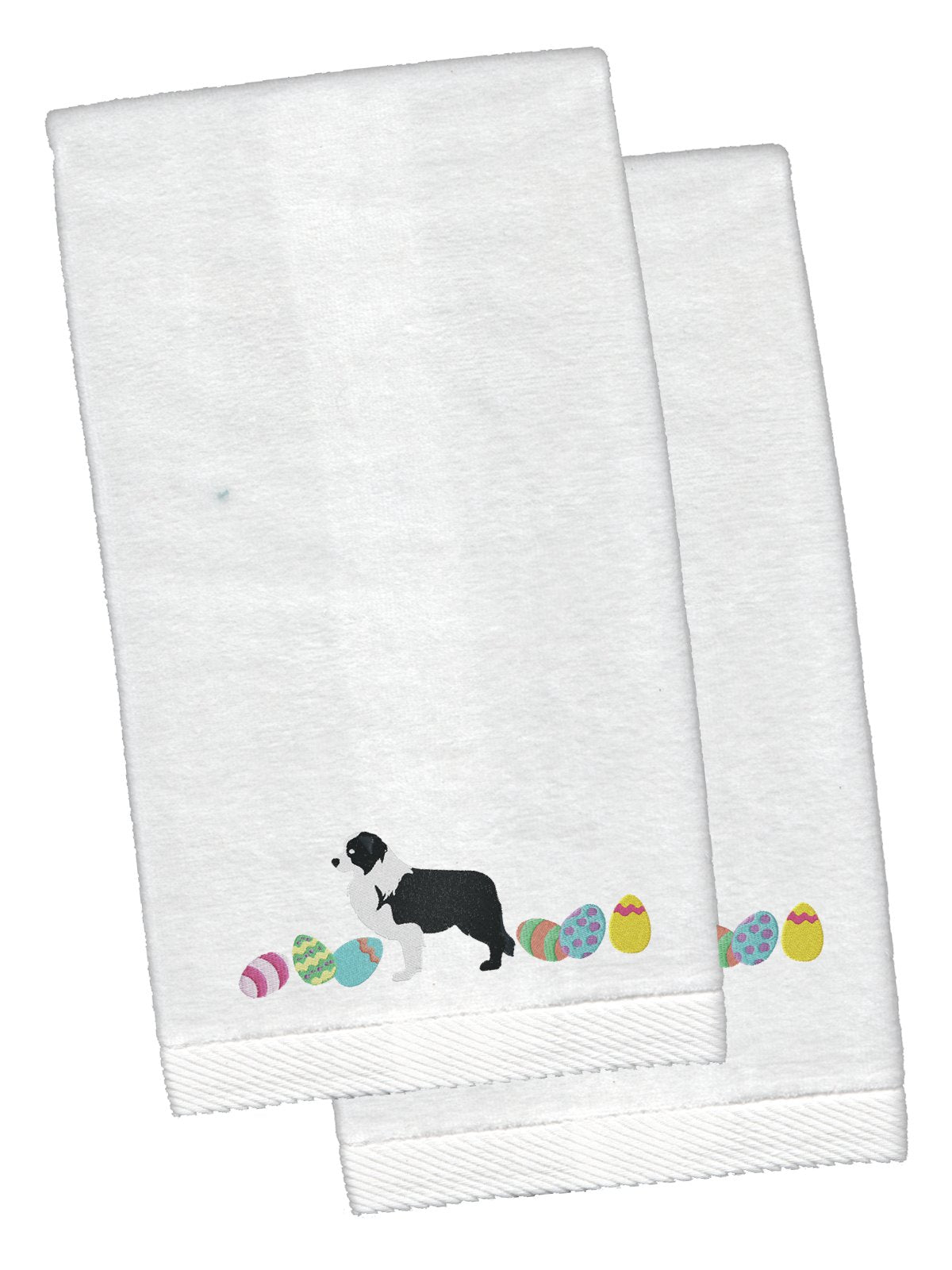 Black Border Collie Easter White Embroidered Plush Hand Towel Set of 2 CK1610KTEMB by Caroline&#39;s Treasures