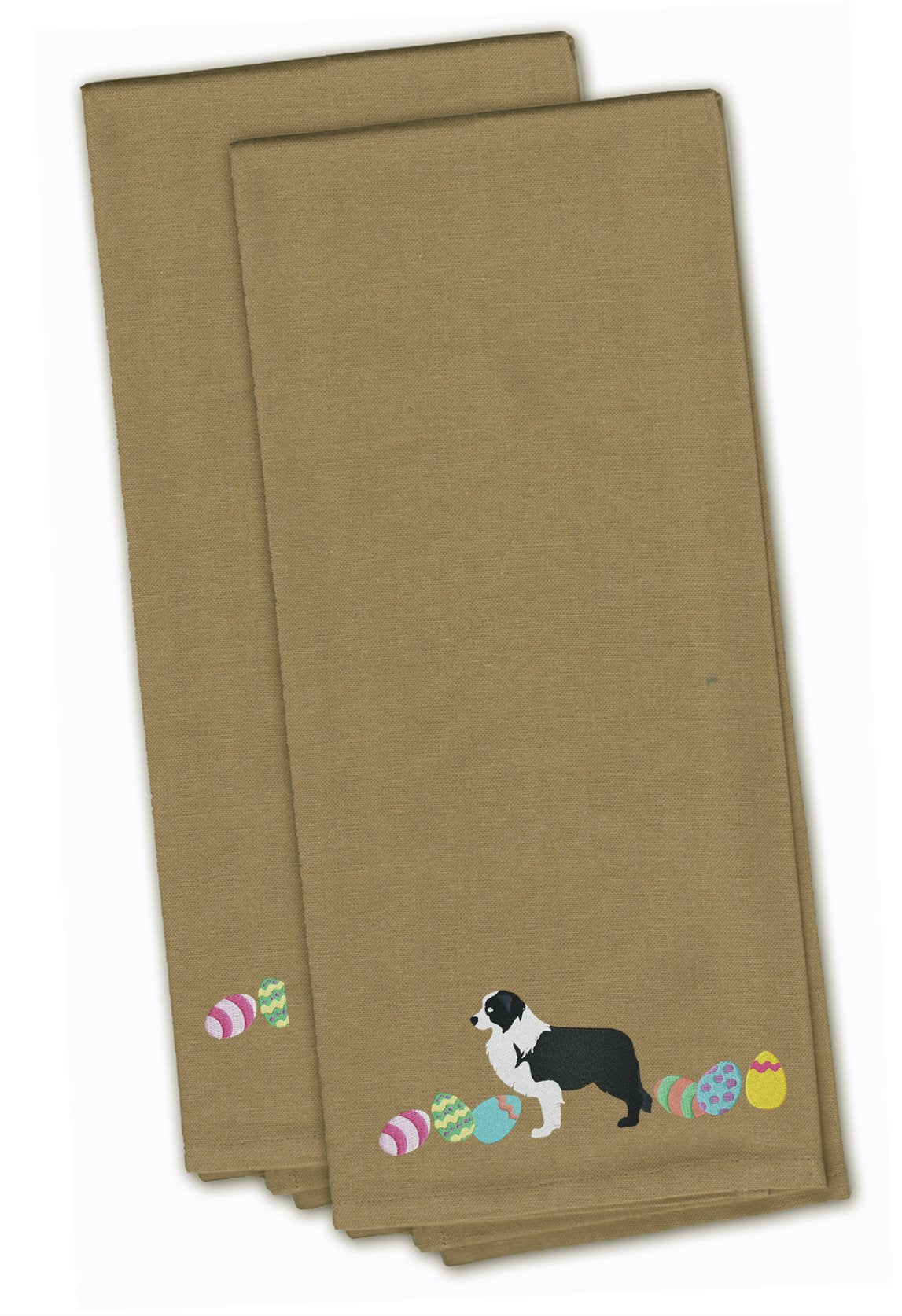 Black Border Collie Easter Tan Embroidered Kitchen Towel Set of 2 CK1610TNTWE by Caroline&#39;s Treasures