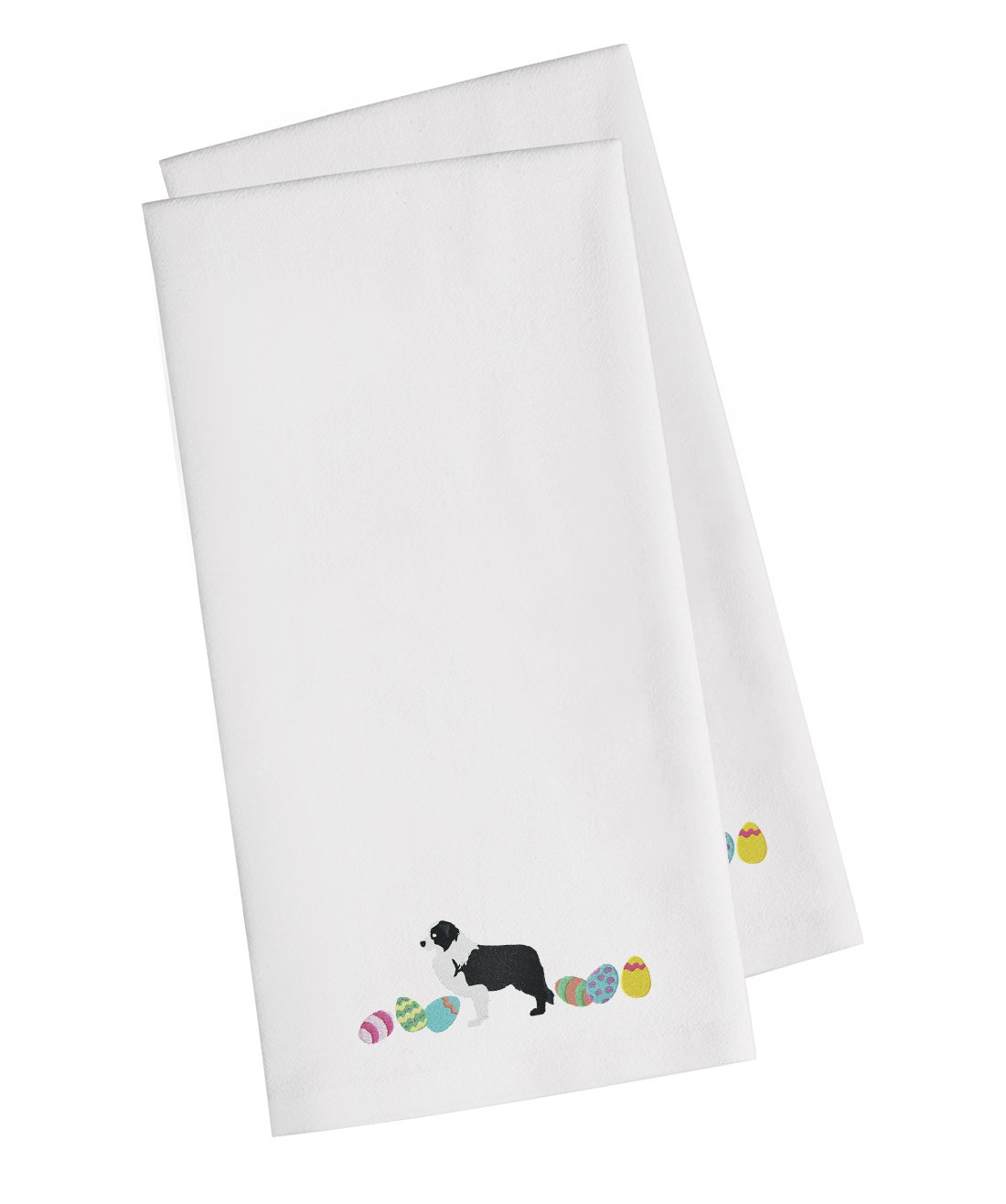 Black Border Collie Easter White Embroidered Kitchen Towel Set of 2 CK1610WHTWE by Caroline&#39;s Treasures