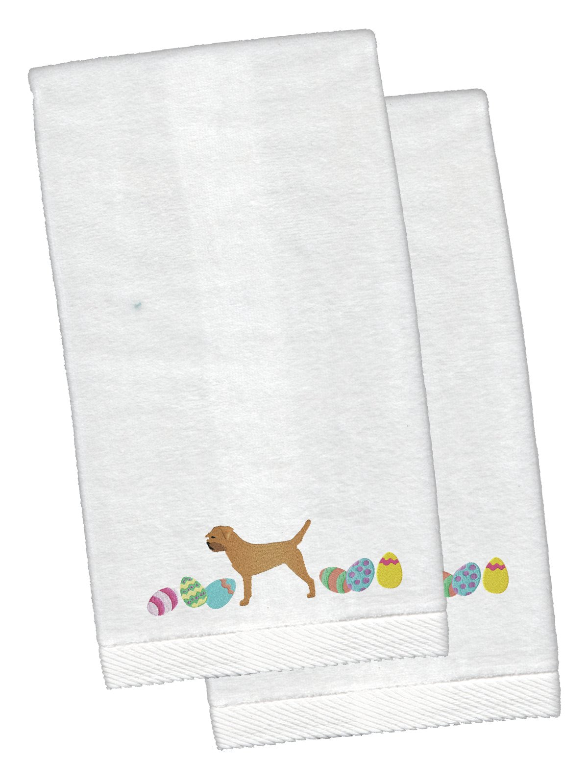 Border Terrier Easter White Embroidered Plush Hand Towel Set of 2 CK1613KTEMB by Caroline&#39;s Treasures