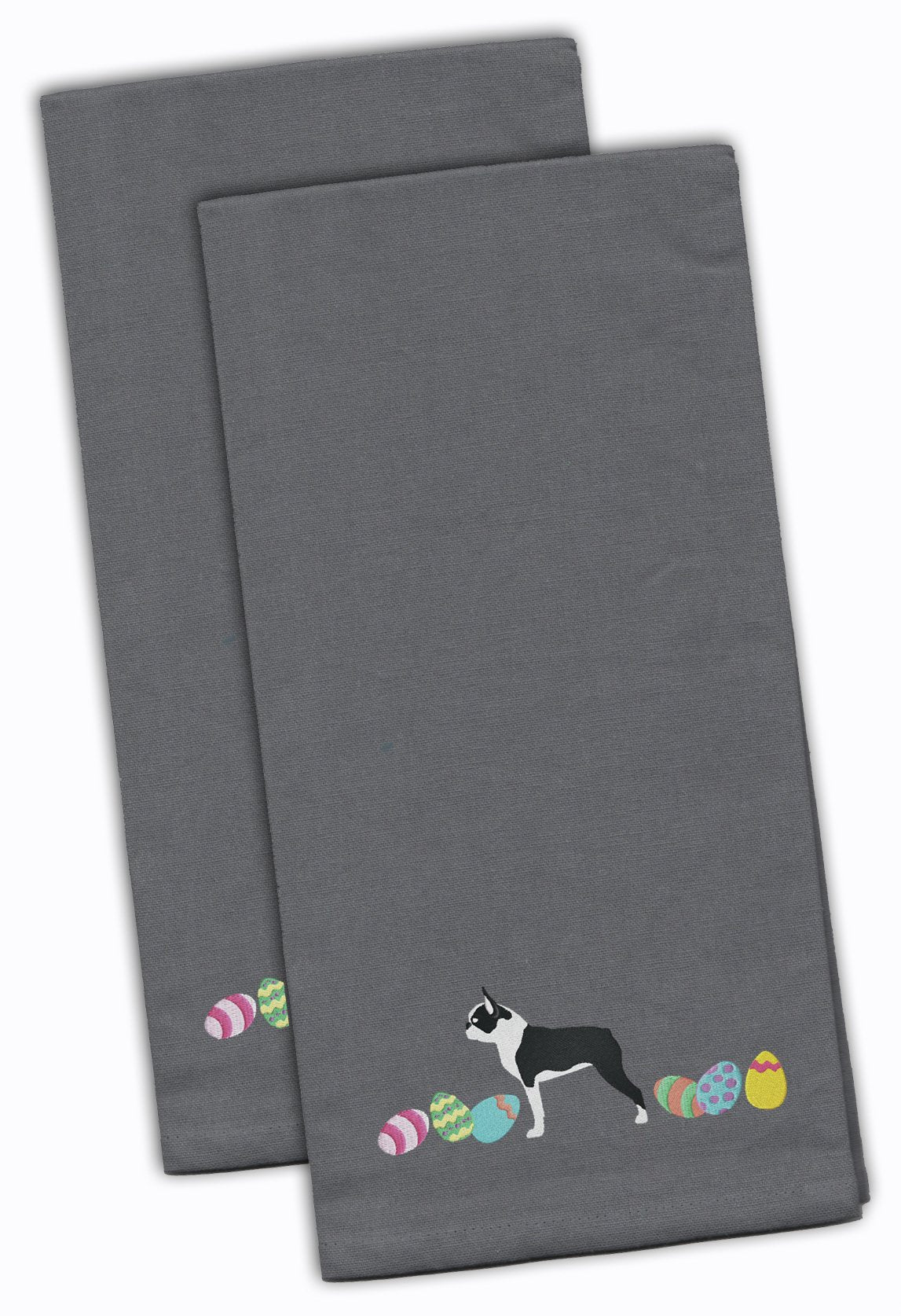 Boston Terrier Easter Gray Embroidered Kitchen Towel Set of 2 CK1614GYTWE by Caroline&#39;s Treasures