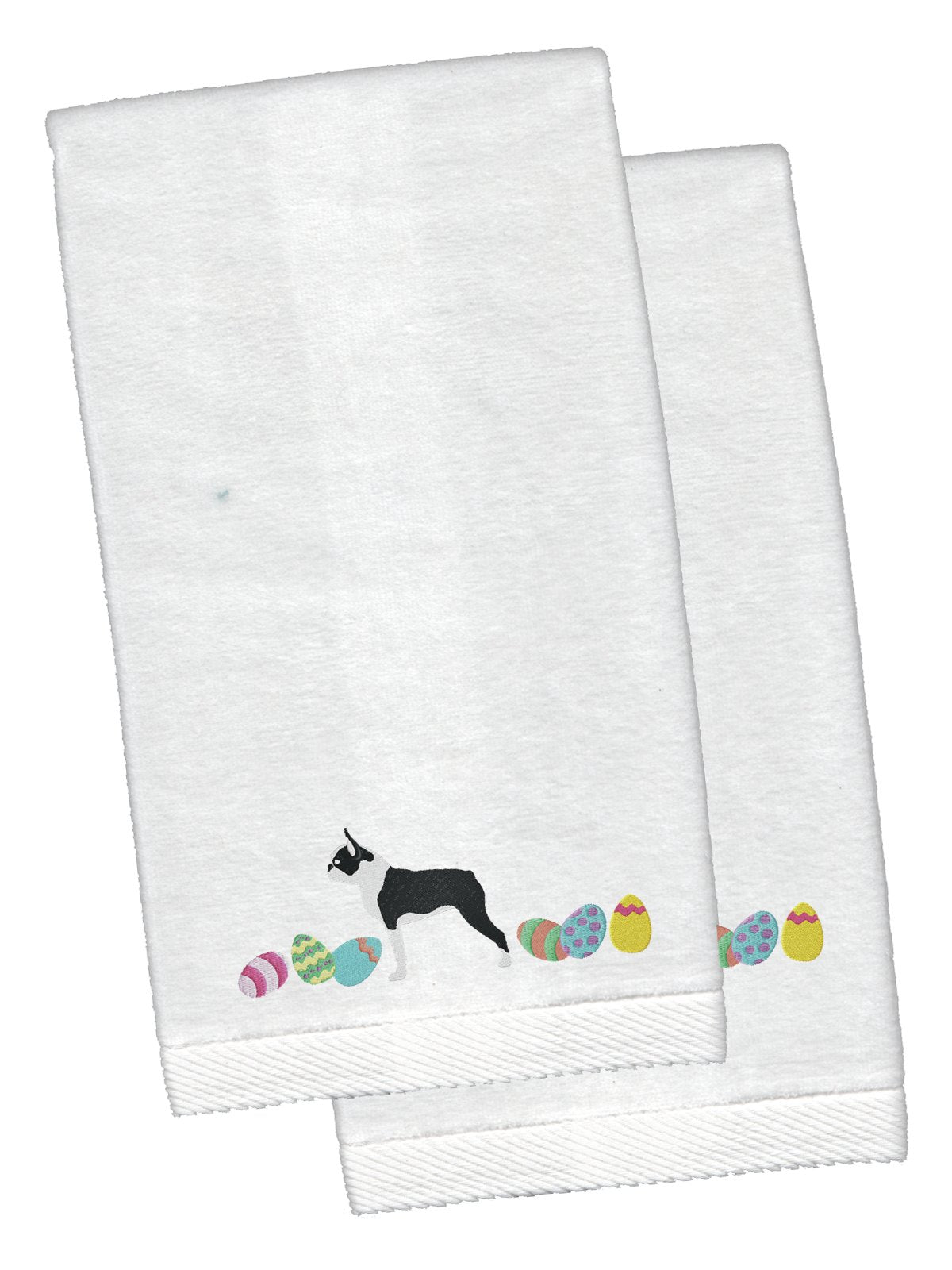 Boston Terrier Easter White Embroidered Plush Hand Towel Set of 2 CK1614KTEMB by Caroline&#39;s Treasures