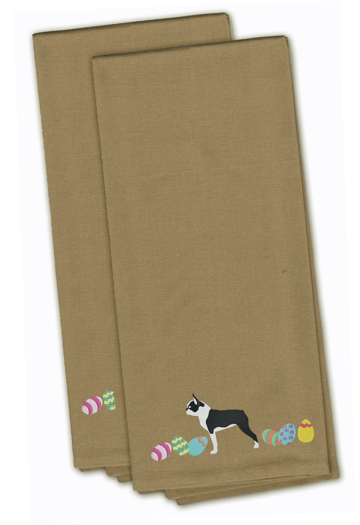 Boston Terrier Easter Tan Embroidered Kitchen Towel Set of 2 CK1614TNTWE by Caroline&#39;s Treasures