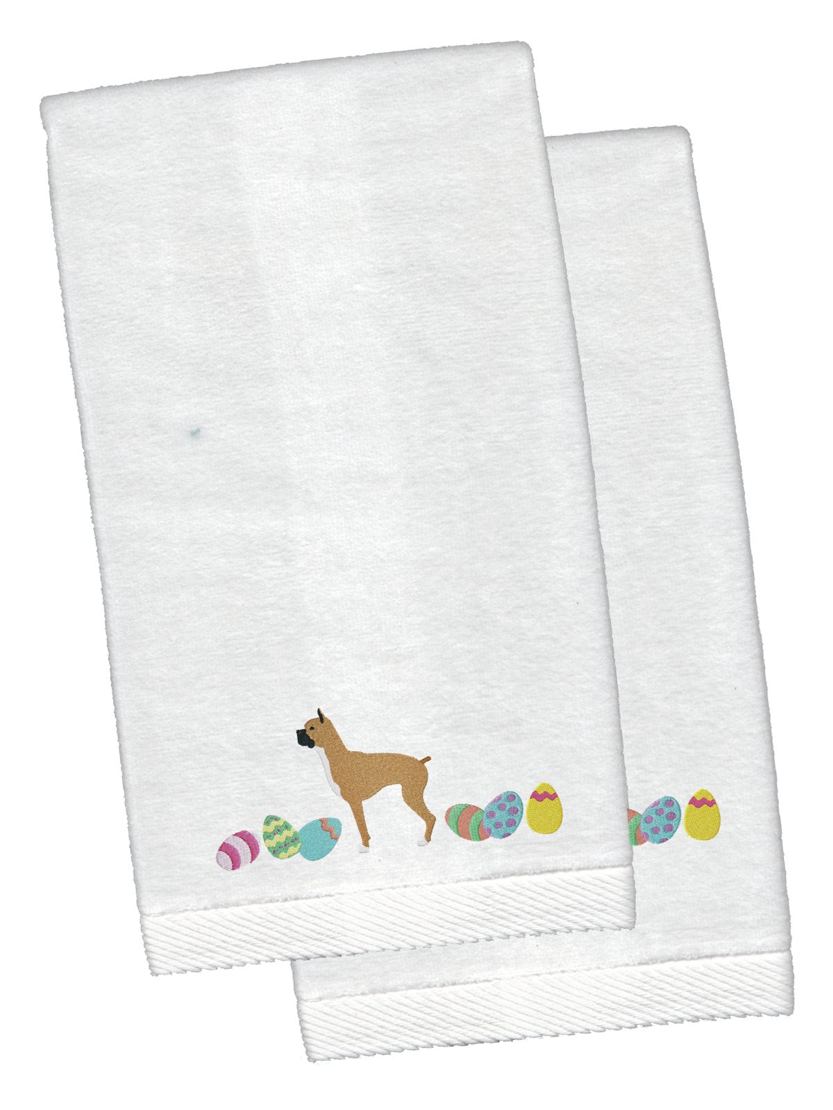 Boxer Easter White Embroidered Plush Hand Towel Set of 2 CK1615KTEMB by Caroline&#39;s Treasures