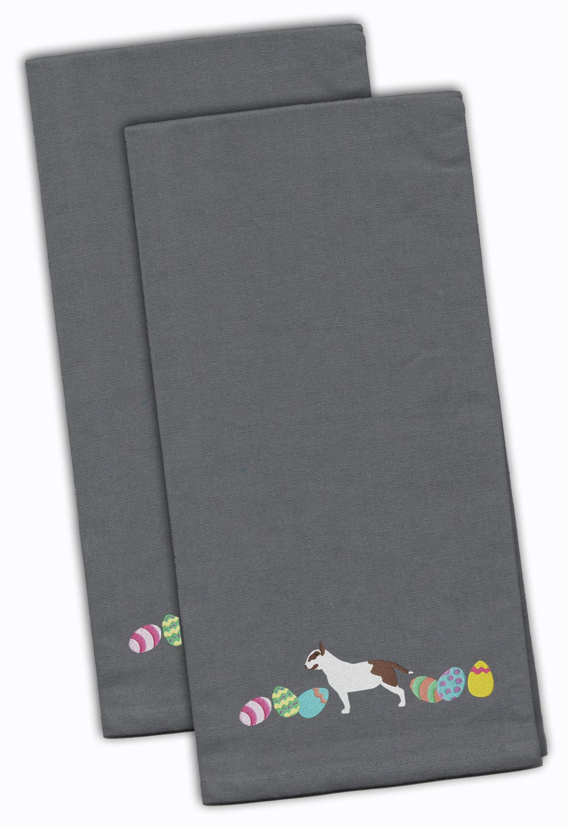 Bull Terrier Easter Gray Embroidered Kitchen Towel Set of 2 CK1618GYTWE by Caroline&#39;s Treasures