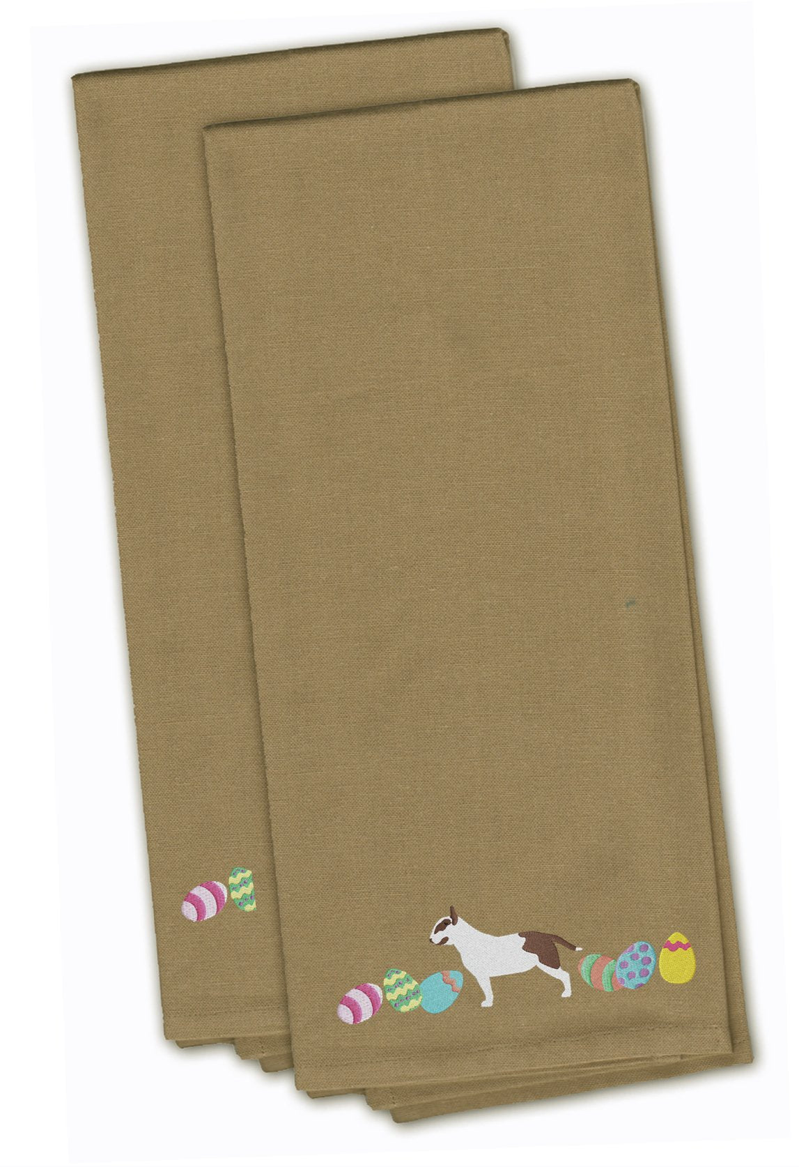 Bull Terrier Easter Tan Embroidered Kitchen Towel Set of 2 CK1618TNTWE by Caroline&#39;s Treasures