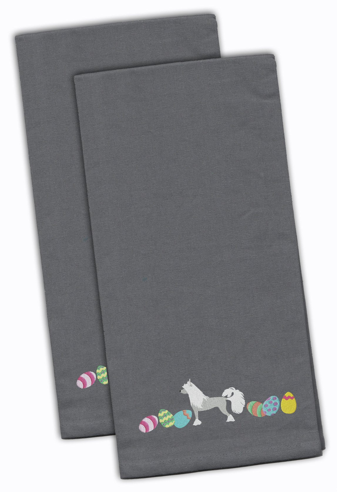 Chinese Crested Easter Gray Embroidered Kitchen Towel Set of 2 CK1625GYTWE by Caroline&#39;s Treasures