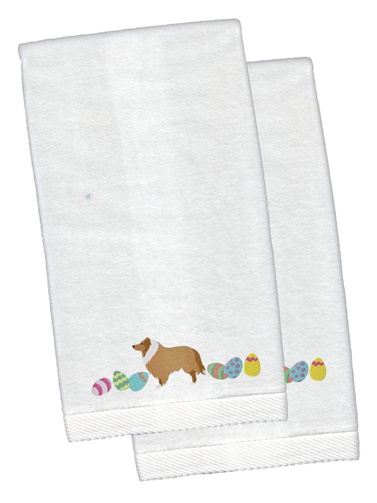 Collie Easter White Embroidered Plush Hand Towel Set of 2 CK1628KTEMB by Caroline&#39;s Treasures