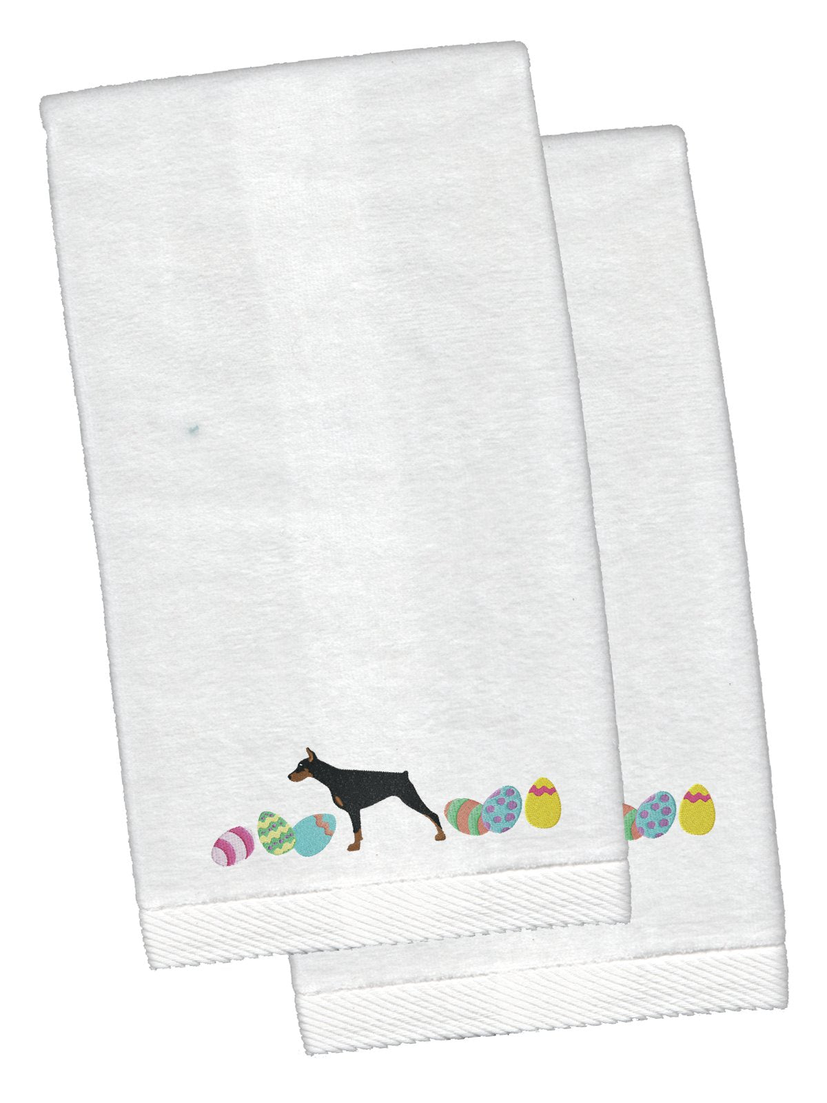 Doberman Pinscher Easter White Embroidered Plush Hand Towel Set of 2 CK1633KTEMB by Caroline&#39;s Treasures