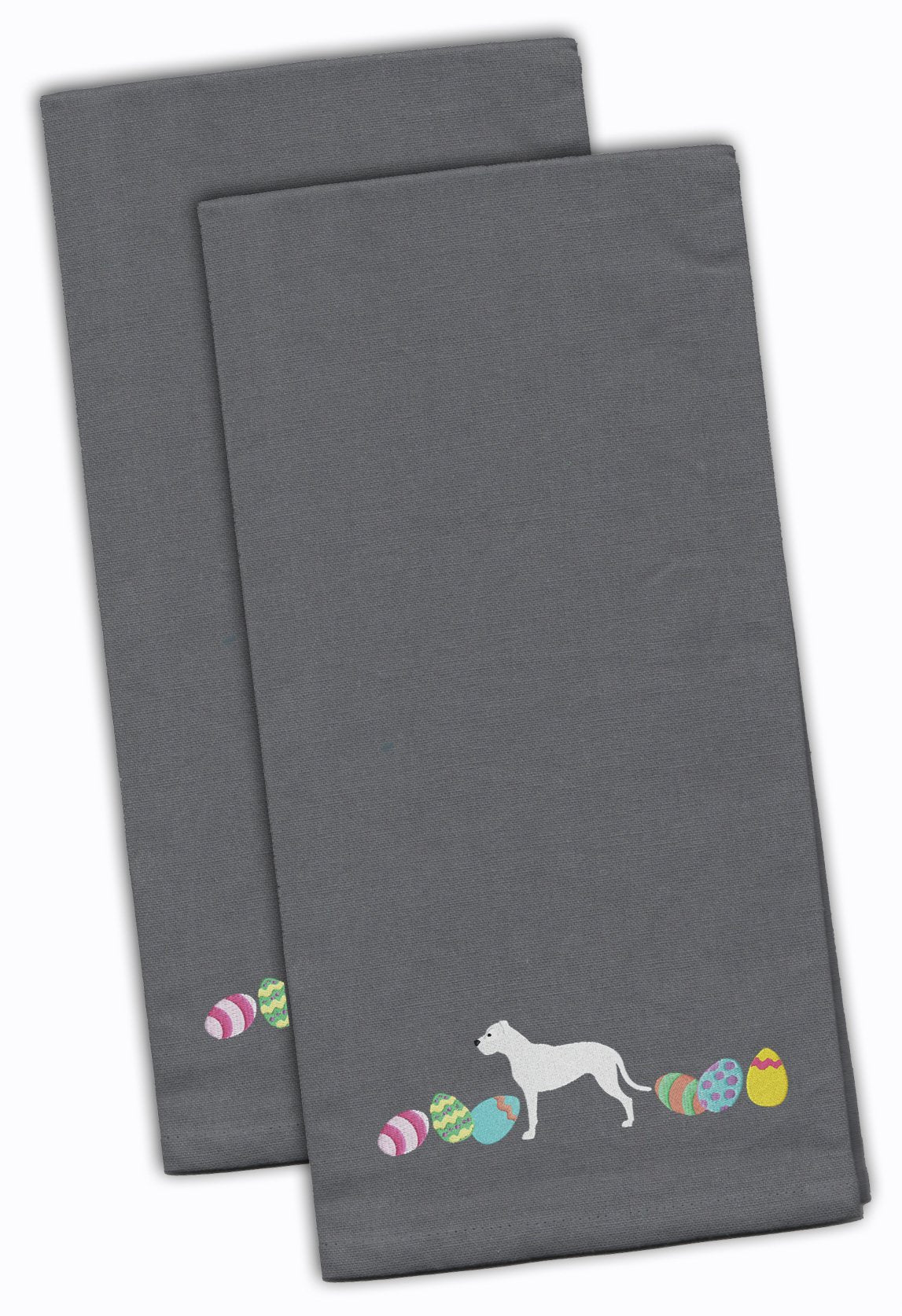 Pit Bull Terrier Easter Gray Embroidered Kitchen Towel Set of 2 CK1634GYTWE by Caroline&#39;s Treasures