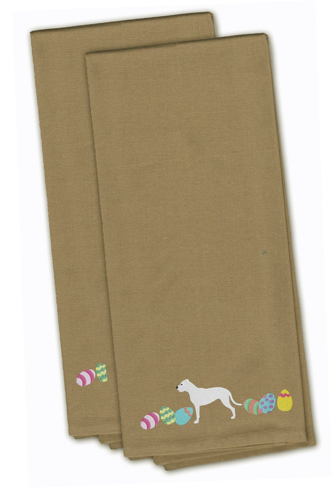 Pit Bull Terrier Easter Tan Embroidered Kitchen Towel Set of 2 CK1634TNTWE by Caroline&#39;s Treasures