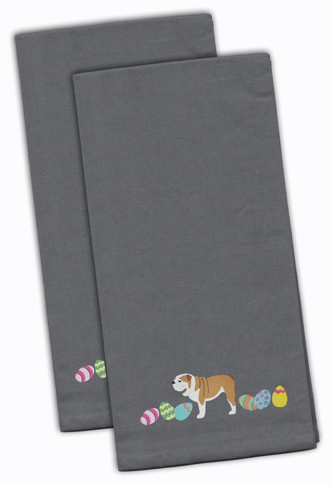 English Bulldog Easter Gray Embroidered Kitchen Towel Set of 2 CK1636GYTWE by Caroline&#39;s Treasures