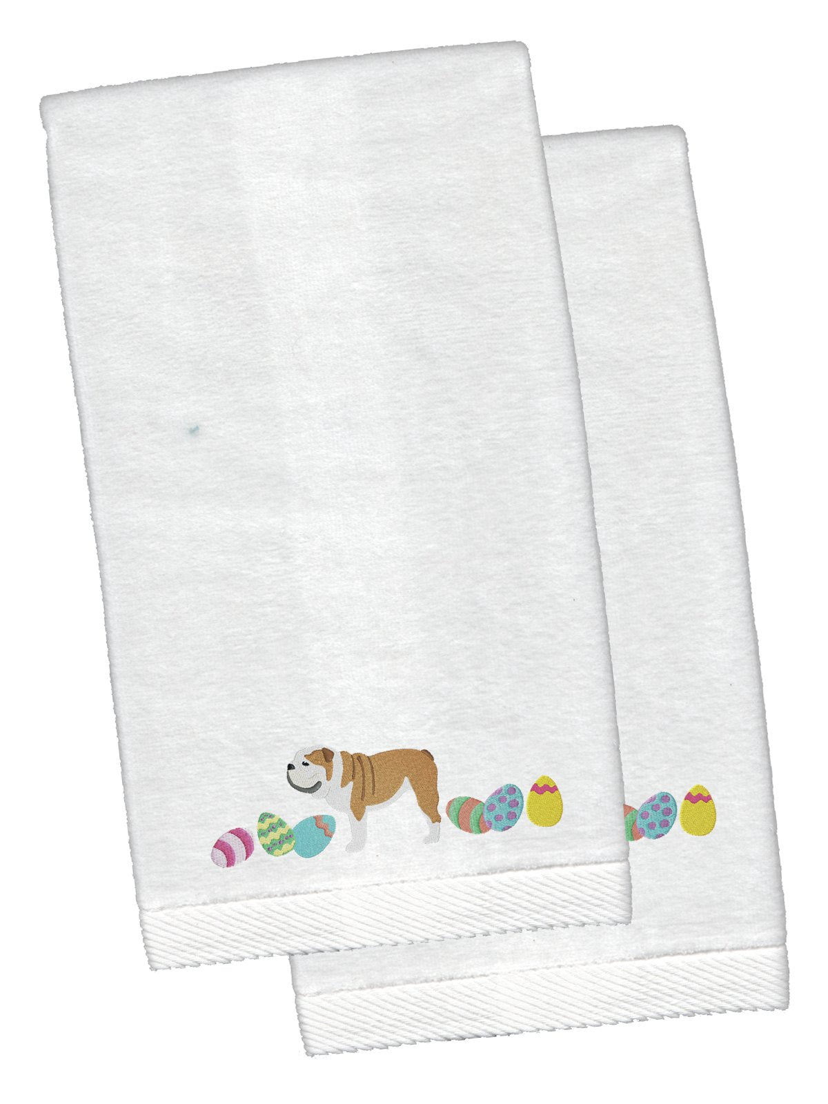English Bulldog Easter White Embroidered Plush Hand Towel Set of 2 CK1636KTEMB by Caroline&#39;s Treasures