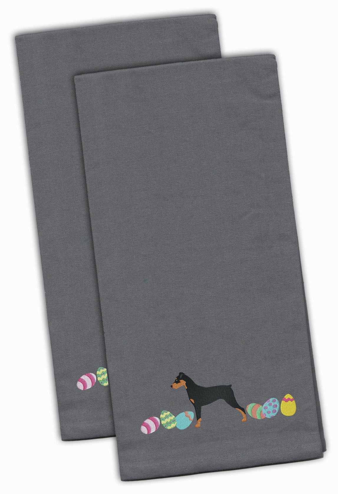 German Pinscher Easter Gray Embroidered Kitchen Towel Set of 2 CK1643GYTWE by Caroline&#39;s Treasures