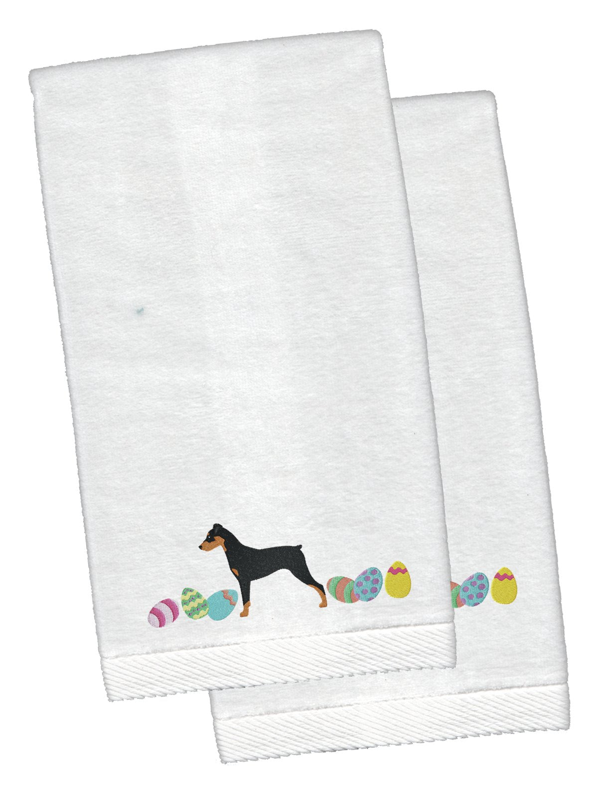 German Pinscher Easter White Embroidered Plush Hand Towel Set of 2 CK1643KTEMB by Caroline&#39;s Treasures