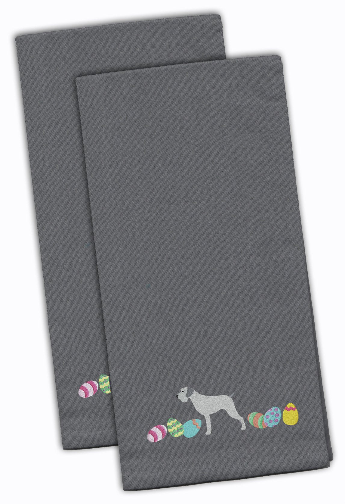 German Wirehaired Pointer Easter Gray Embroidered Kitchen Towel Set of 2 CK1645GYTWE by Caroline&#39;s Treasures