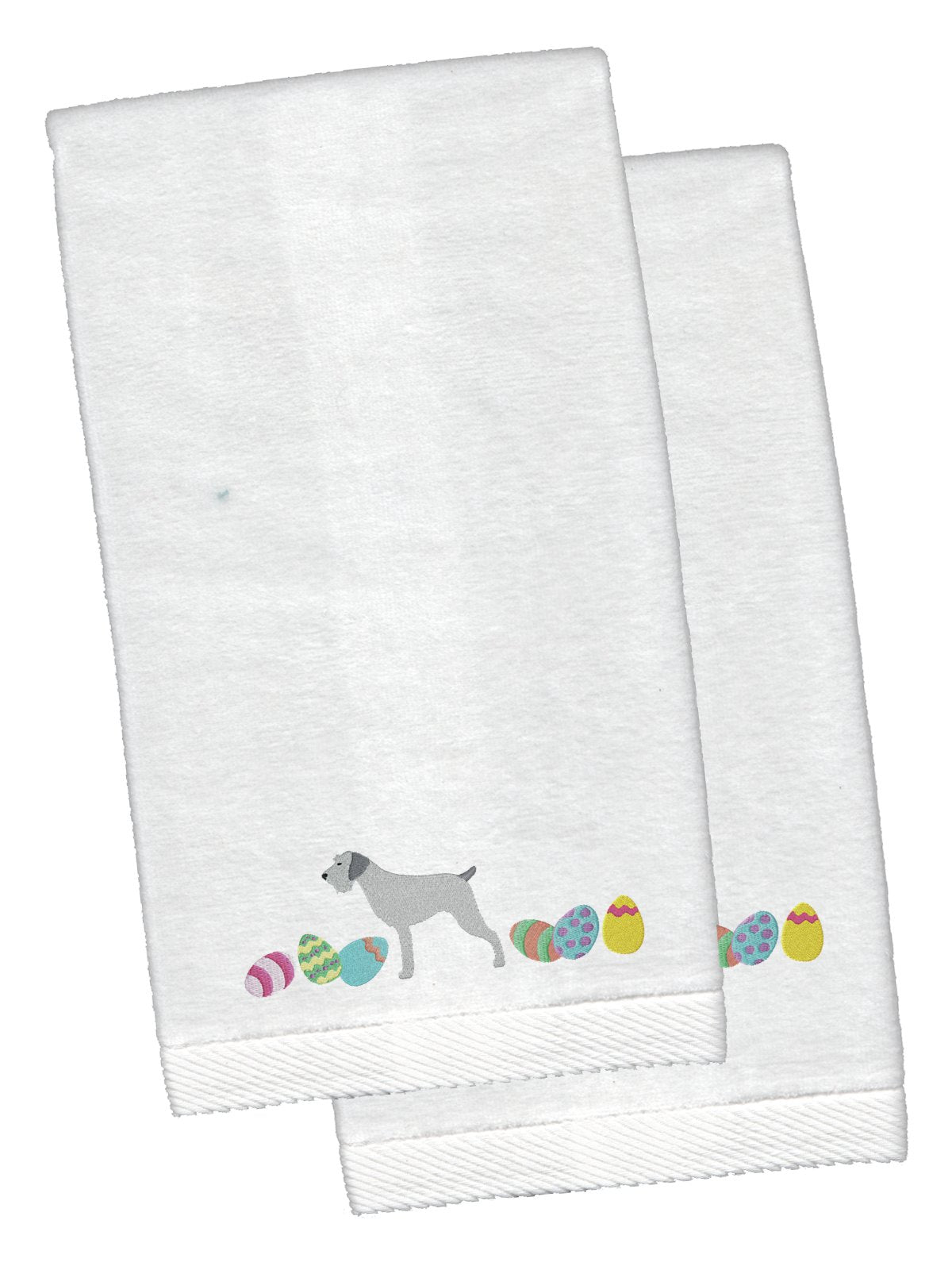 German Wirehaired Pointer Easter White Embroidered Plush Hand Towel Set of 2 CK1645KTEMB by Caroline&#39;s Treasures