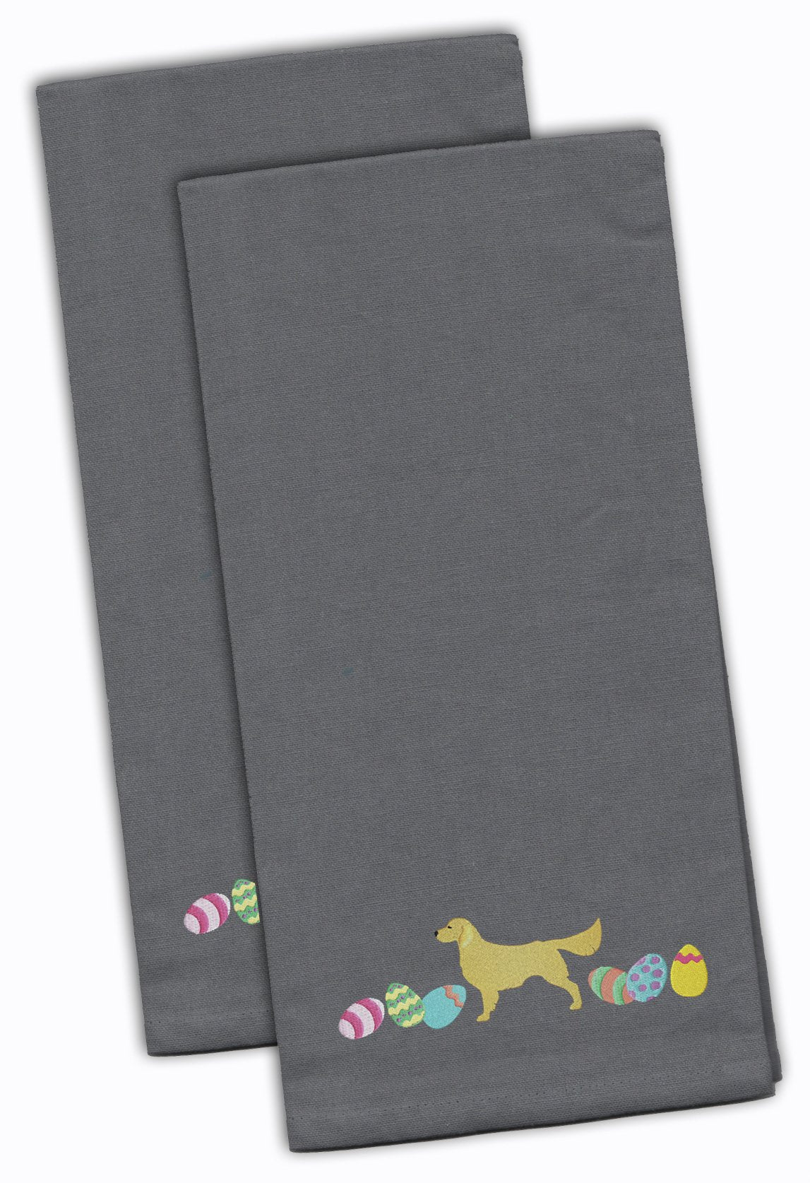 Golden Retriever Easter Gray Embroidered Kitchen Towel Set of 2 CK1647GYTWE by Caroline&#39;s Treasures