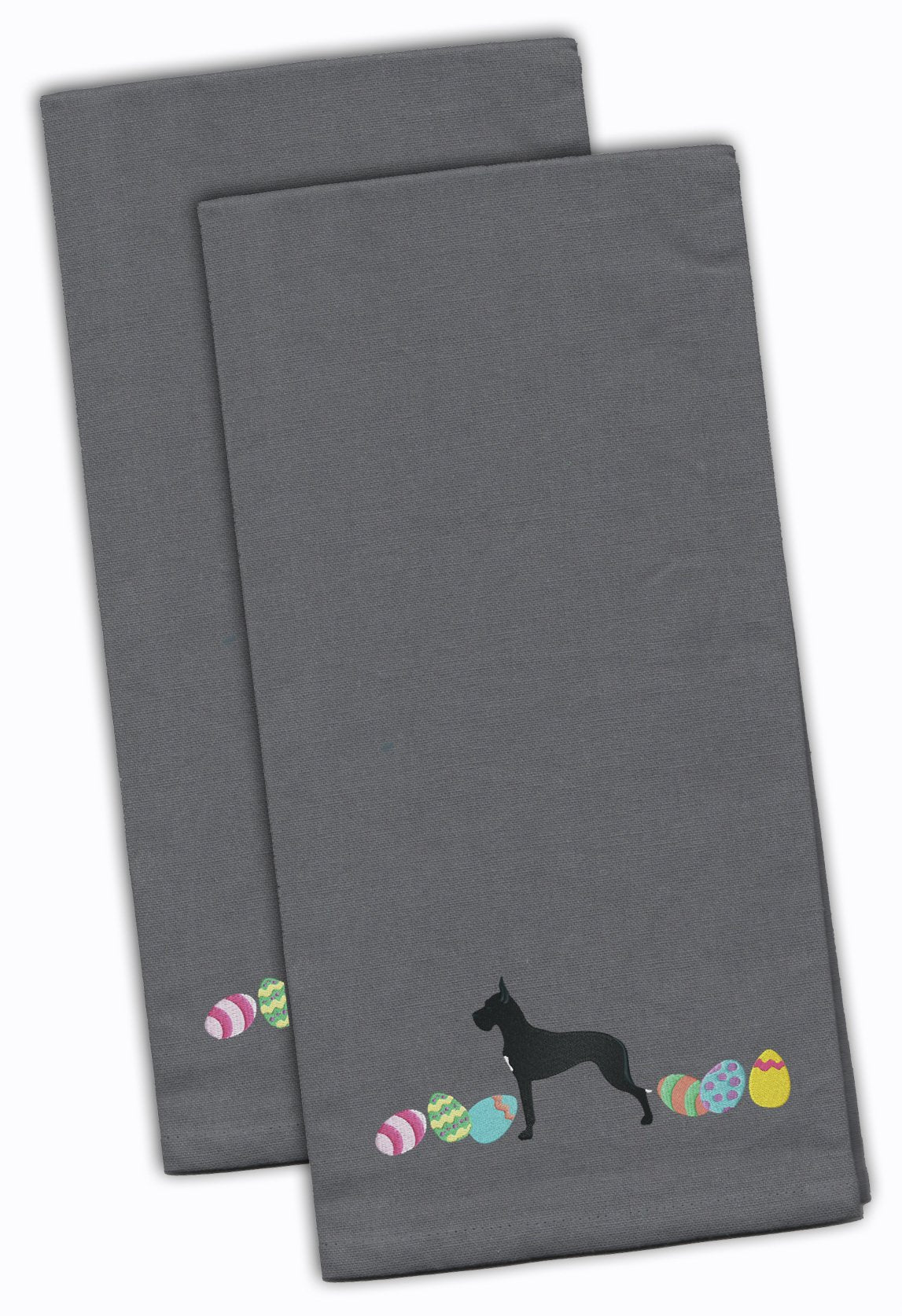 Great Dane Easter Gray Embroidered Kitchen Towel Set of 2 CK1649GYTWE by Caroline&#39;s Treasures