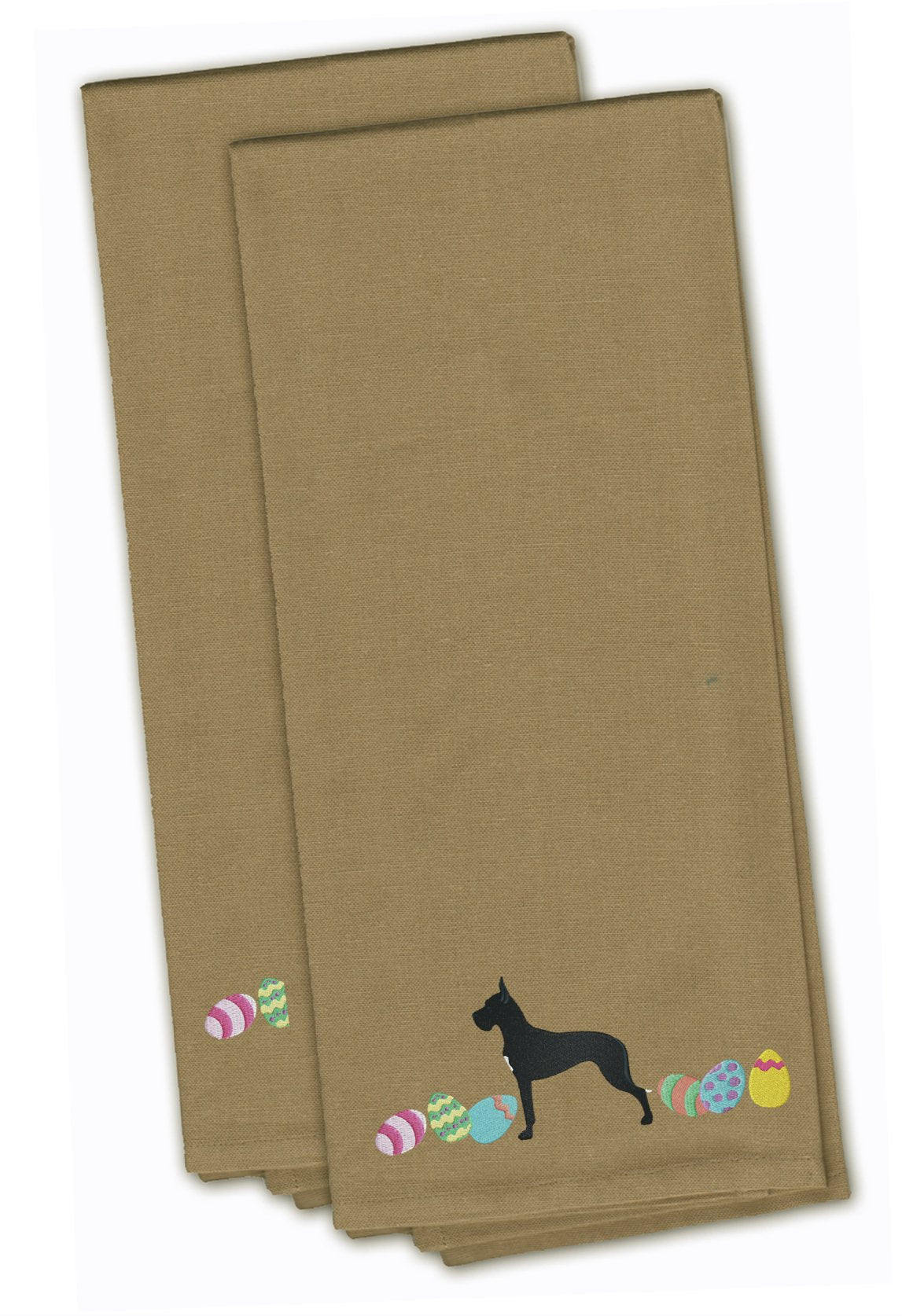 Great Dane Easter Tan Embroidered Kitchen Towel Set of 2 CK1649TNTWE by Caroline&#39;s Treasures