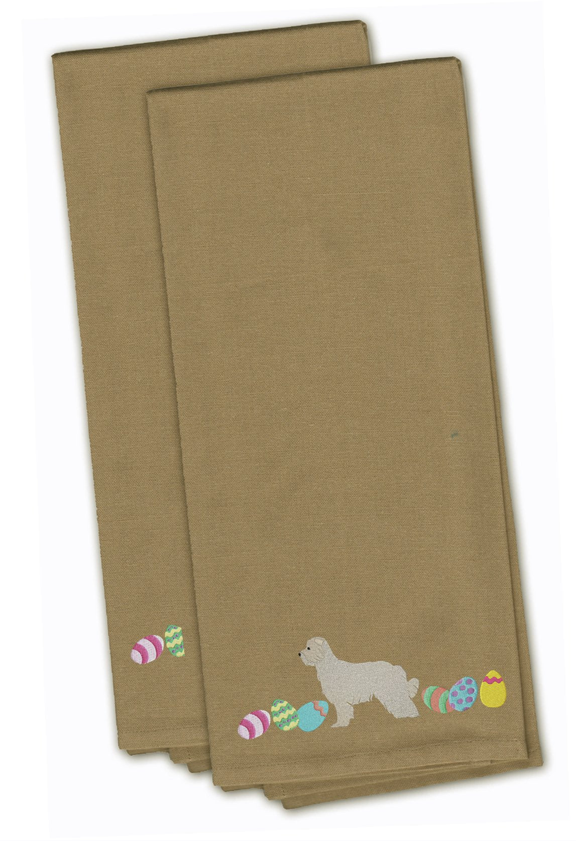 Great Pyrenees Easter Tan Embroidered Kitchen Towel Set of 2 CK1650TNTWE by Caroline&#39;s Treasures