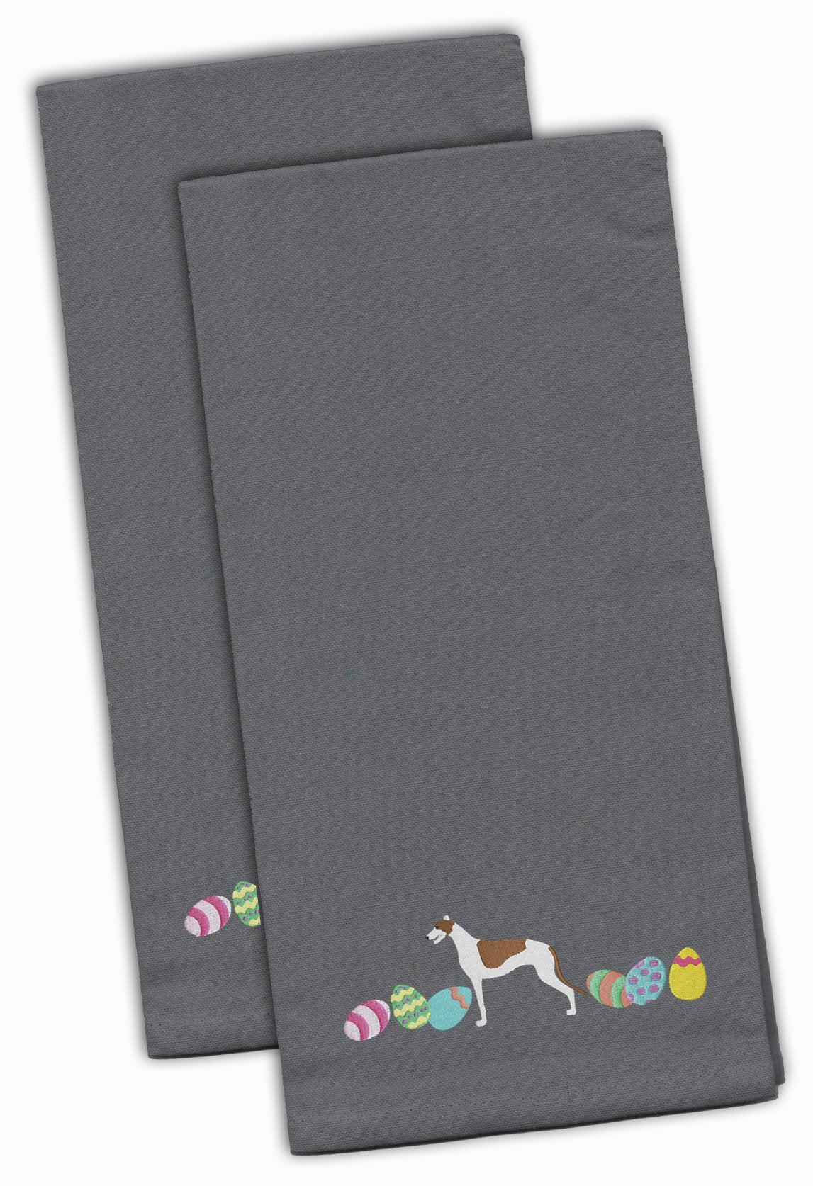 Greyhound Easter Gray Embroidered Kitchen Towel Set of 2 CK1651GYTWE by Caroline&#39;s Treasures