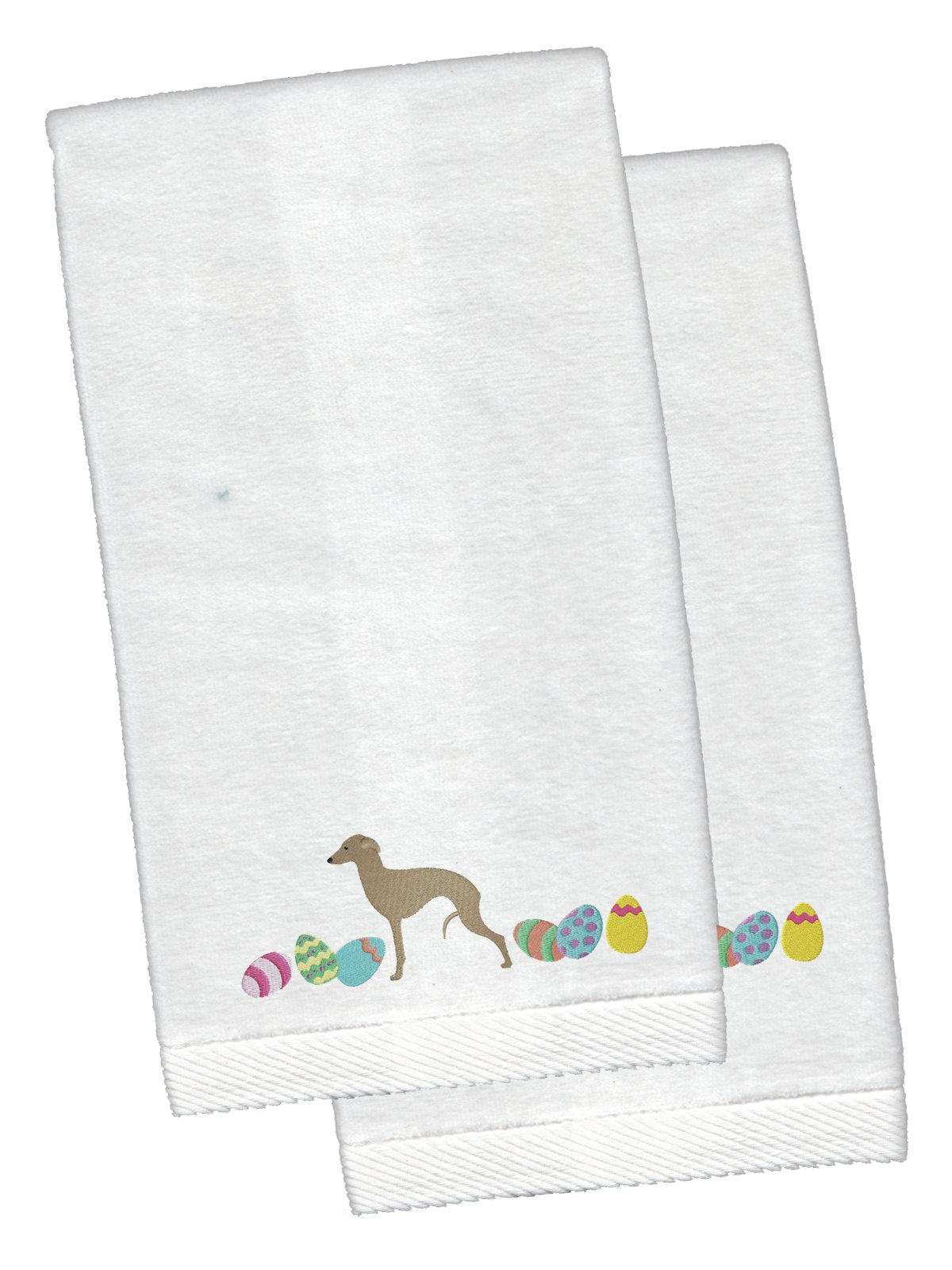Italian Greyhound Easter White Embroidered Plush Hand Towel Set of 2 CK1655KTEMB by Caroline&#39;s Treasures