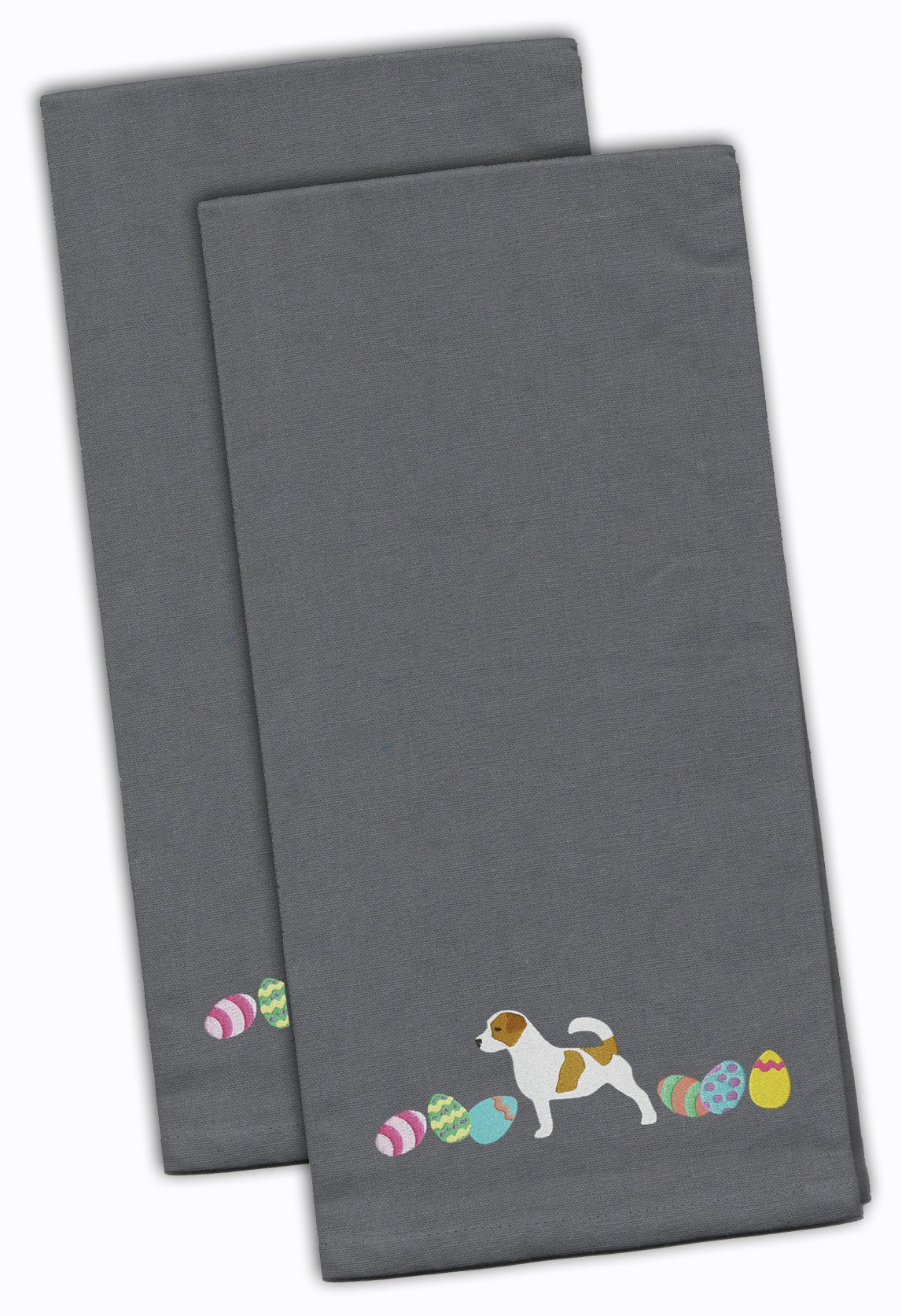 Jack Russell Terrier Easter Gray Embroidered Kitchen Towel Set of 2 CK1657GYTWE by Caroline&#39;s Treasures