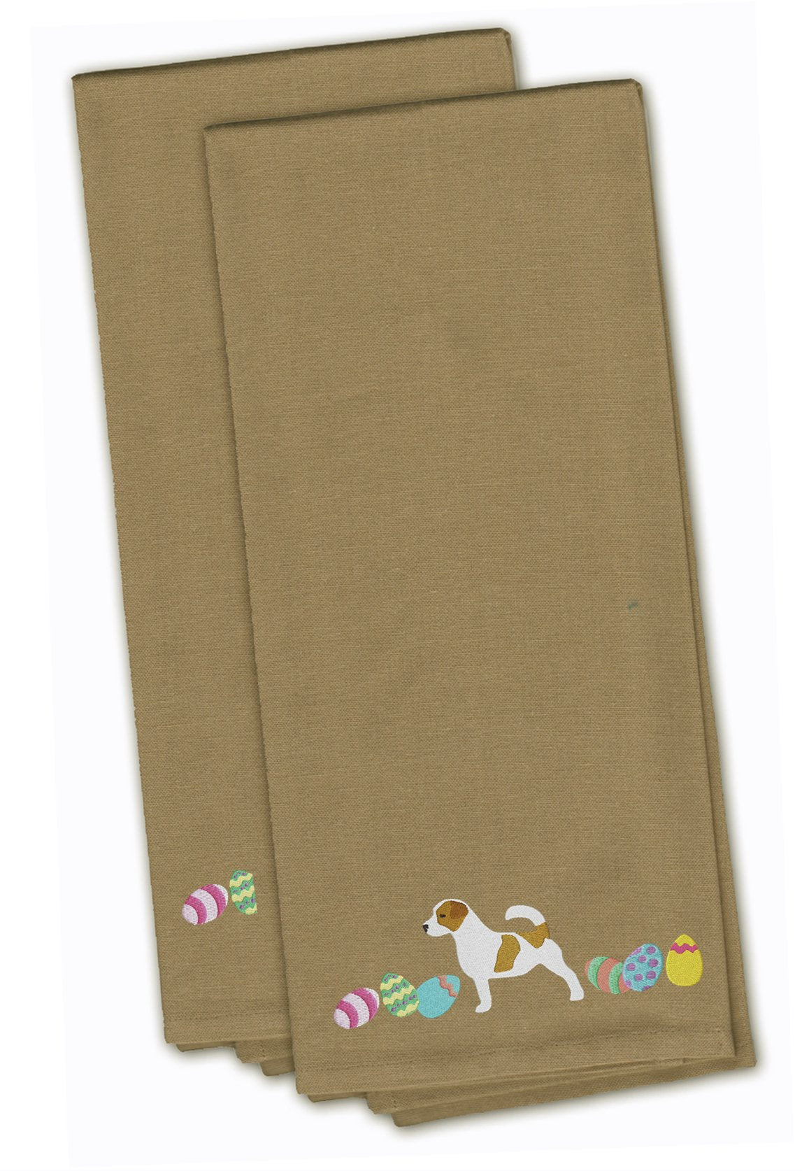 Jack Russell Terrier Easter Tan Embroidered Kitchen Towel Set of 2 CK1657TNTWE by Caroline&#39;s Treasures