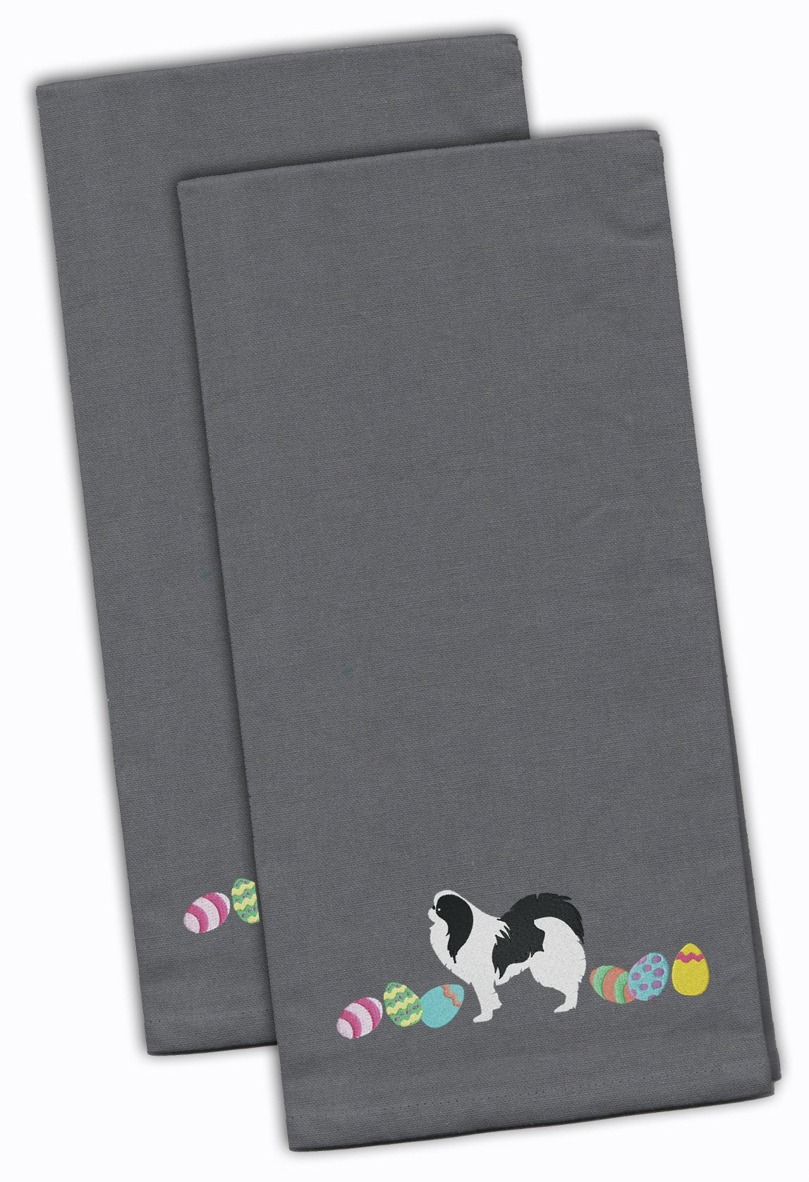 Japanese Chin Easter Gray Embroidered Kitchen Towel Set of 2 CK1658GYTWE by Caroline&#39;s Treasures