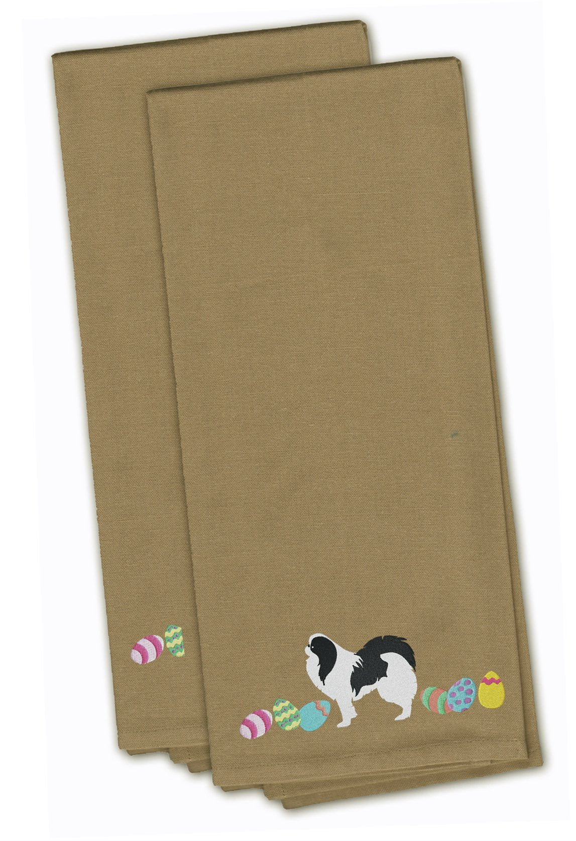 Japanese Chin Easter Tan Embroidered Kitchen Towel Set of 2 CK1658TNTWE by Caroline&#39;s Treasures