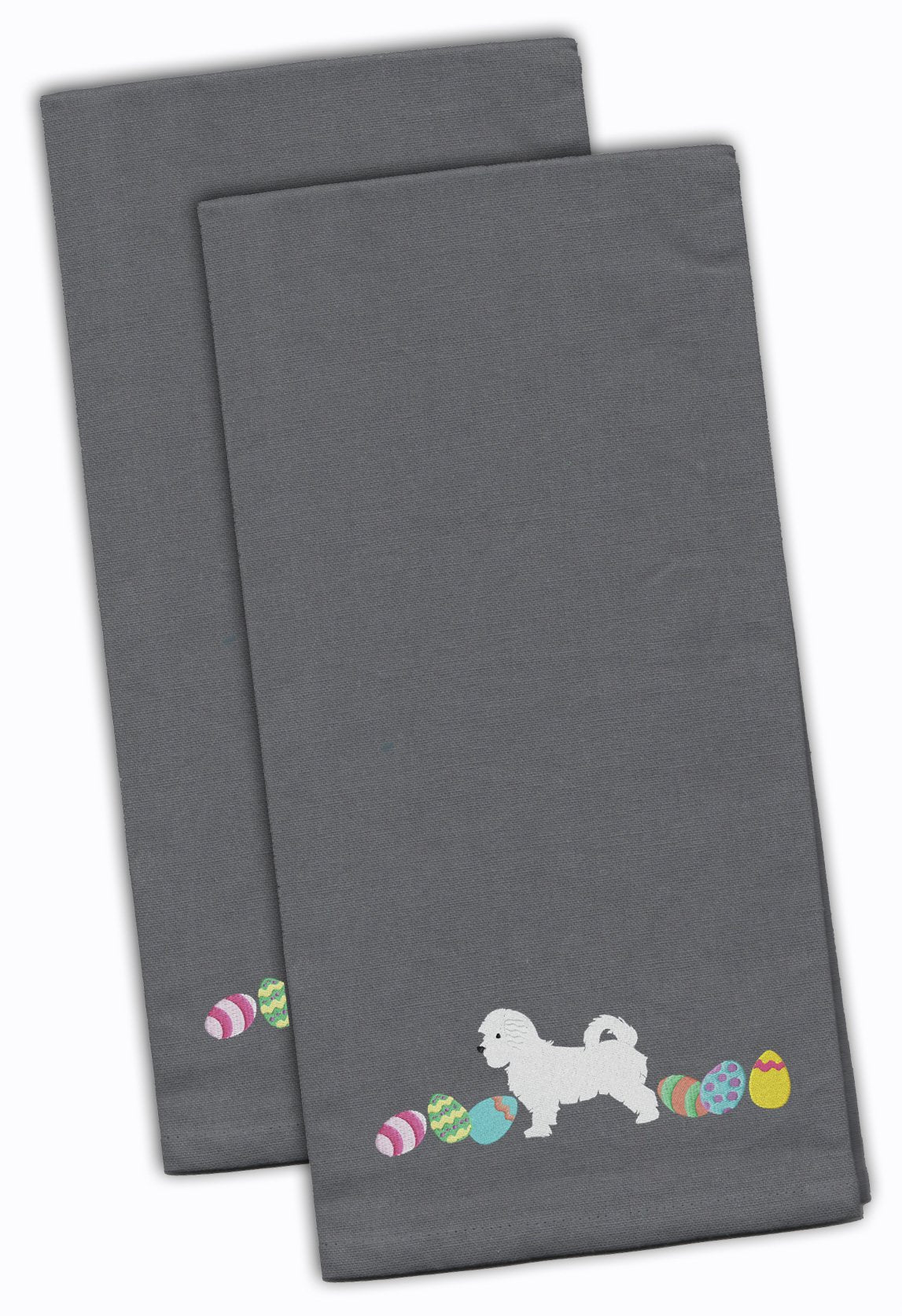Maltese Easter Gray Embroidered Kitchen Towel Set of 2 CK1663GYTWE by Caroline&#39;s Treasures