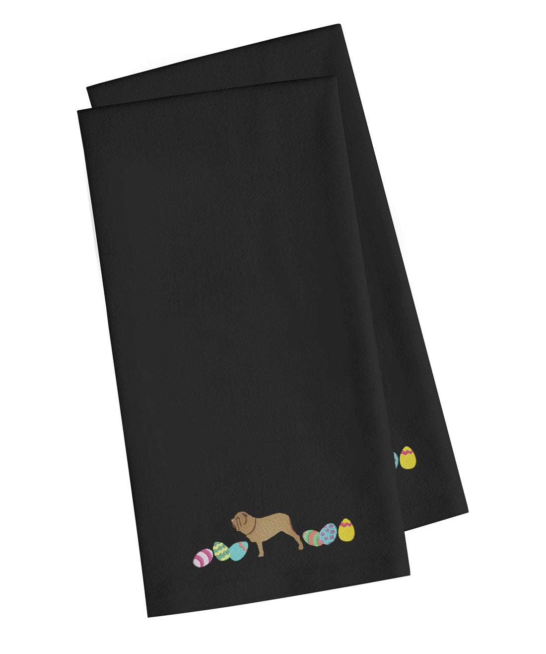 Neopolitan Mastiff Easter Black Embroidered Kitchen Towel Set of 2 CK1664BKTWE by Caroline&#39;s Treasures