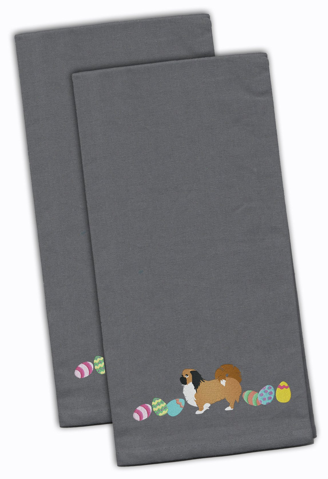 Pekingese Easter Gray Embroidered Kitchen Towel Set of 2 CK1667GYTWE by Caroline&#39;s Treasures