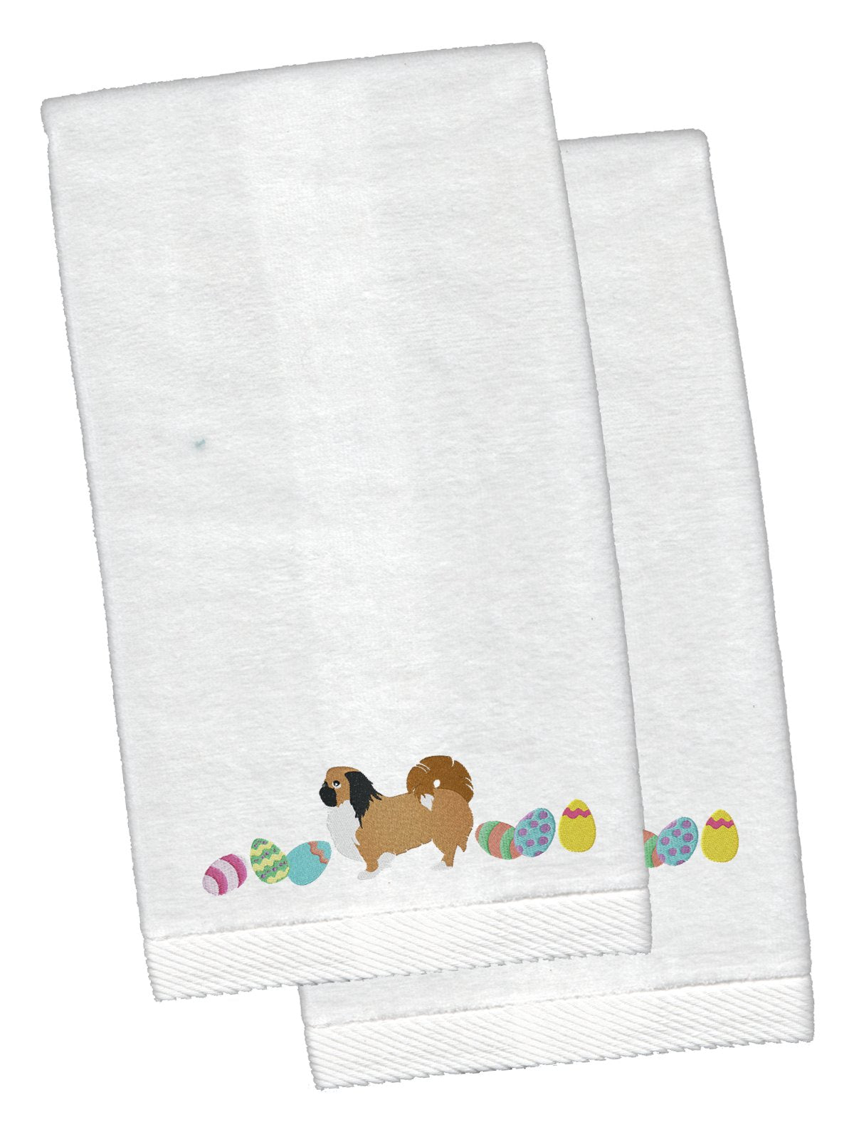 Pekingese Easter White Embroidered Plush Hand Towel Set of 2 CK1667KTEMB by Caroline&#39;s Treasures