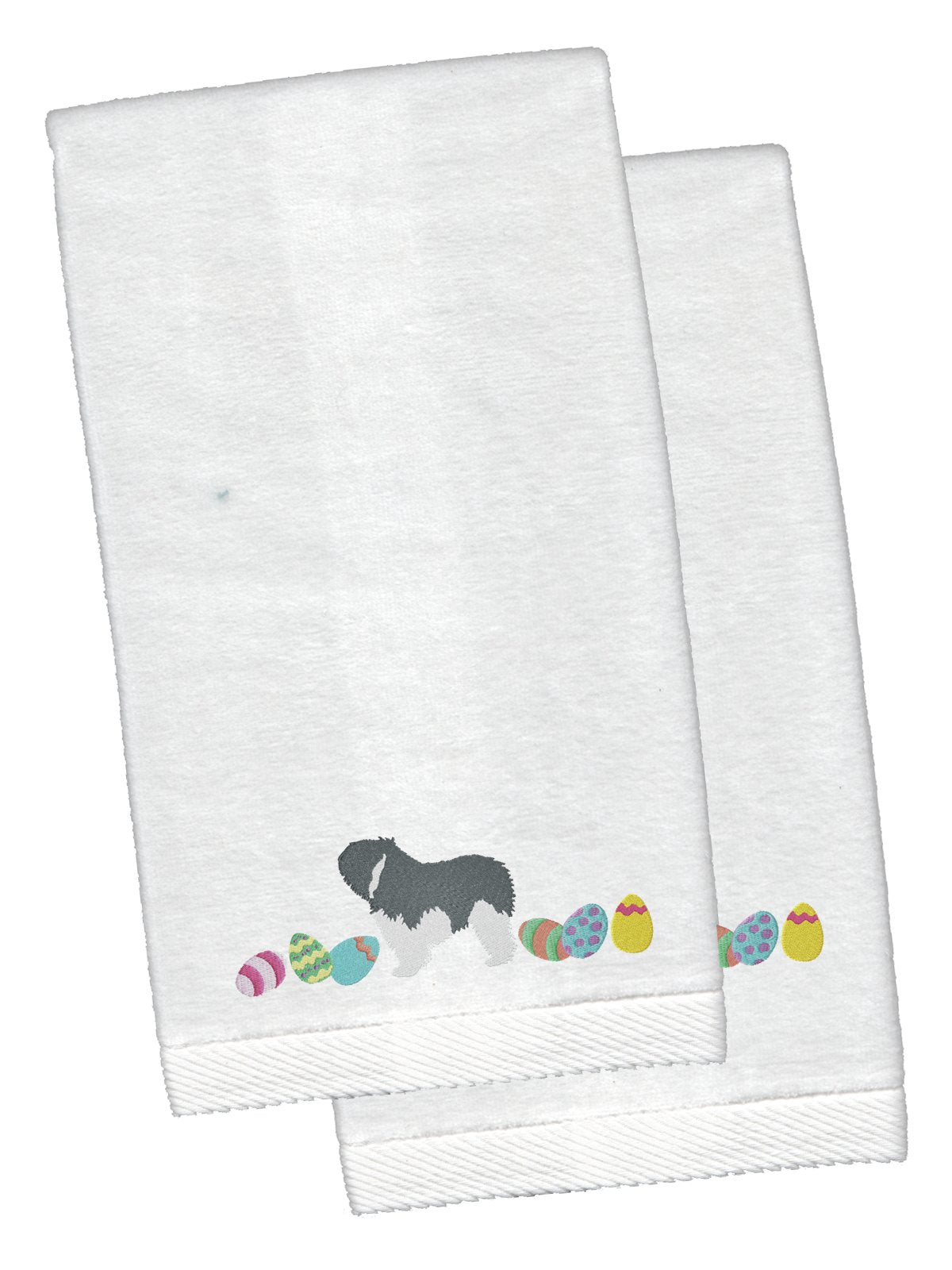 Polish Lowland Sheepdog Easter White Embroidered Plush Hand Towel Set of 2 CK1669KTEMB by Caroline&#39;s Treasures