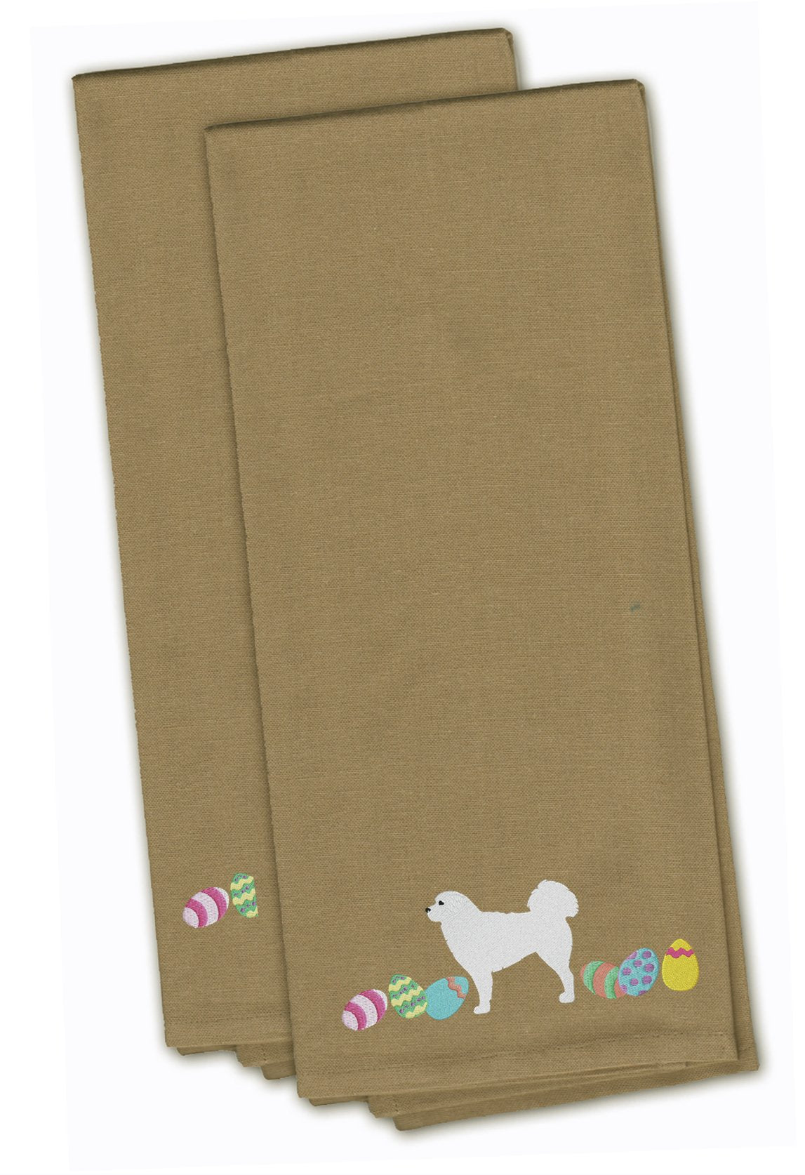 Polish Tatra Sheepdog Easter Tan Embroidered Kitchen Towel Set of 2 CK1670TNTWE by Caroline&#39;s Treasures
