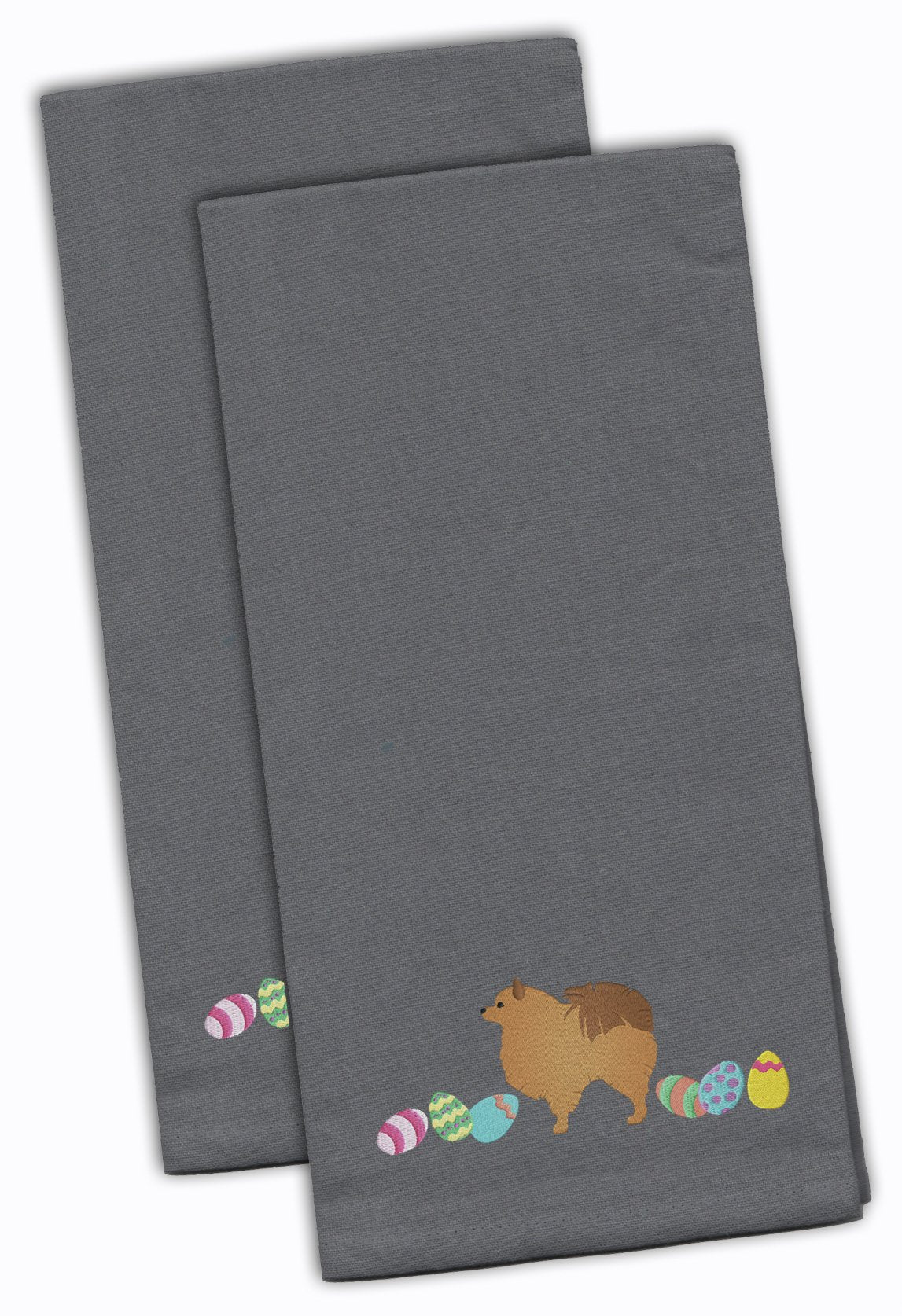 Pomeranian Easter Gray Embroidered Kitchen Towel Set of 2 CK1672GYTWE by Caroline&#39;s Treasures