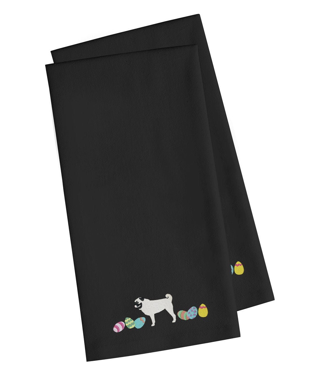 Pug Easter Black Embroidered Kitchen Towel Set of 2 CK1675BKTWE by Caroline&#39;s Treasures