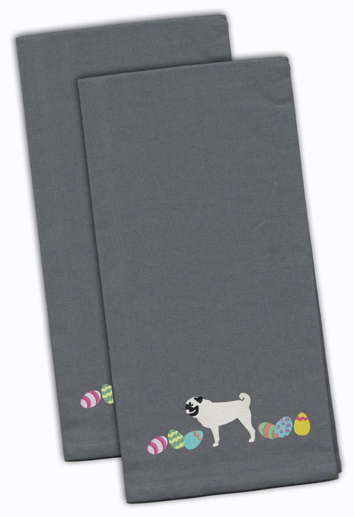 Pug Easter Gray Embroidered Kitchen Towel Set of 2 CK1675GYTWE by Caroline&#39;s Treasures
