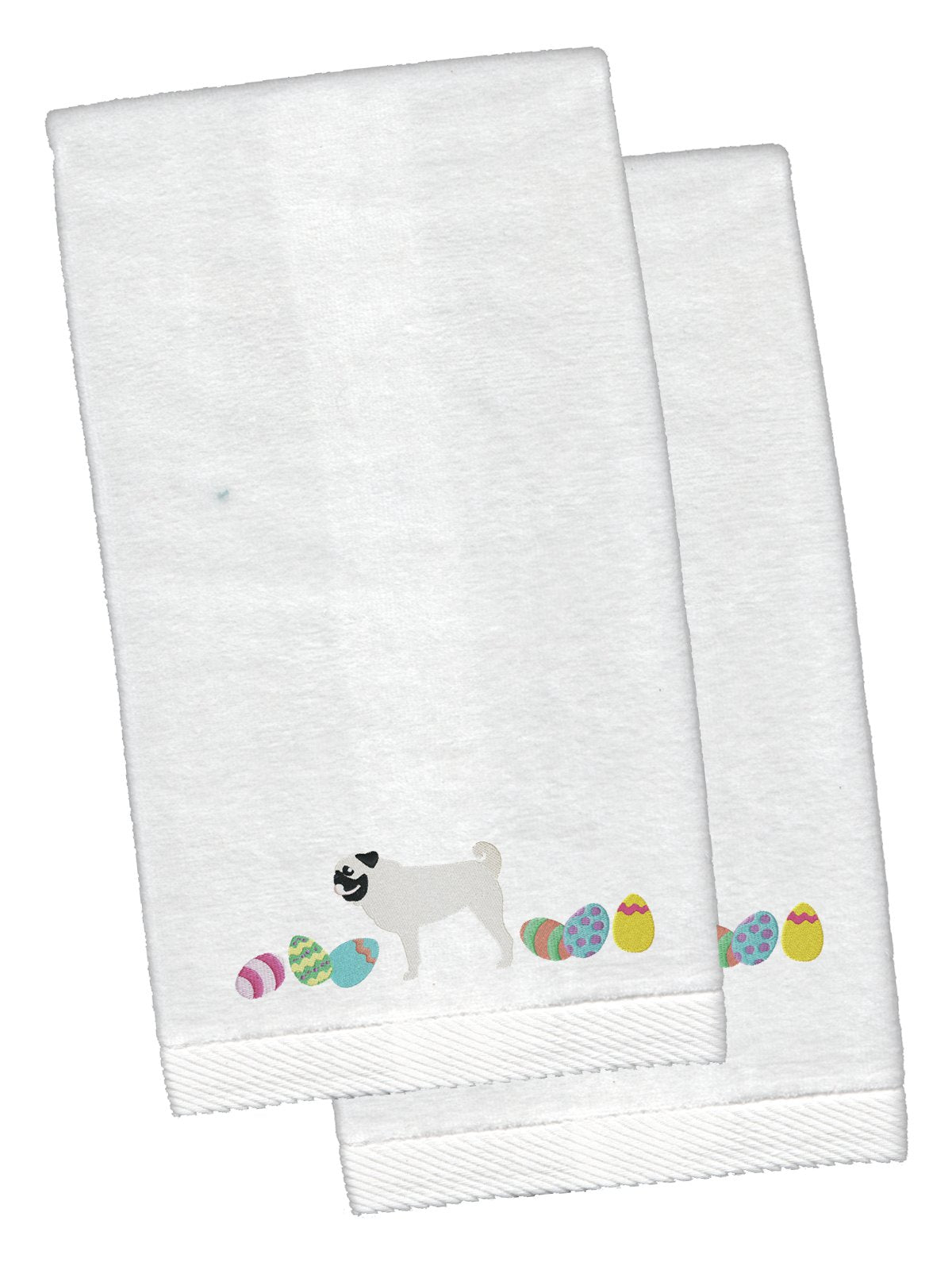 Pug Easter White Embroidered Plush Hand Towel Set of 2 CK1675KTEMB by Caroline&#39;s Treasures