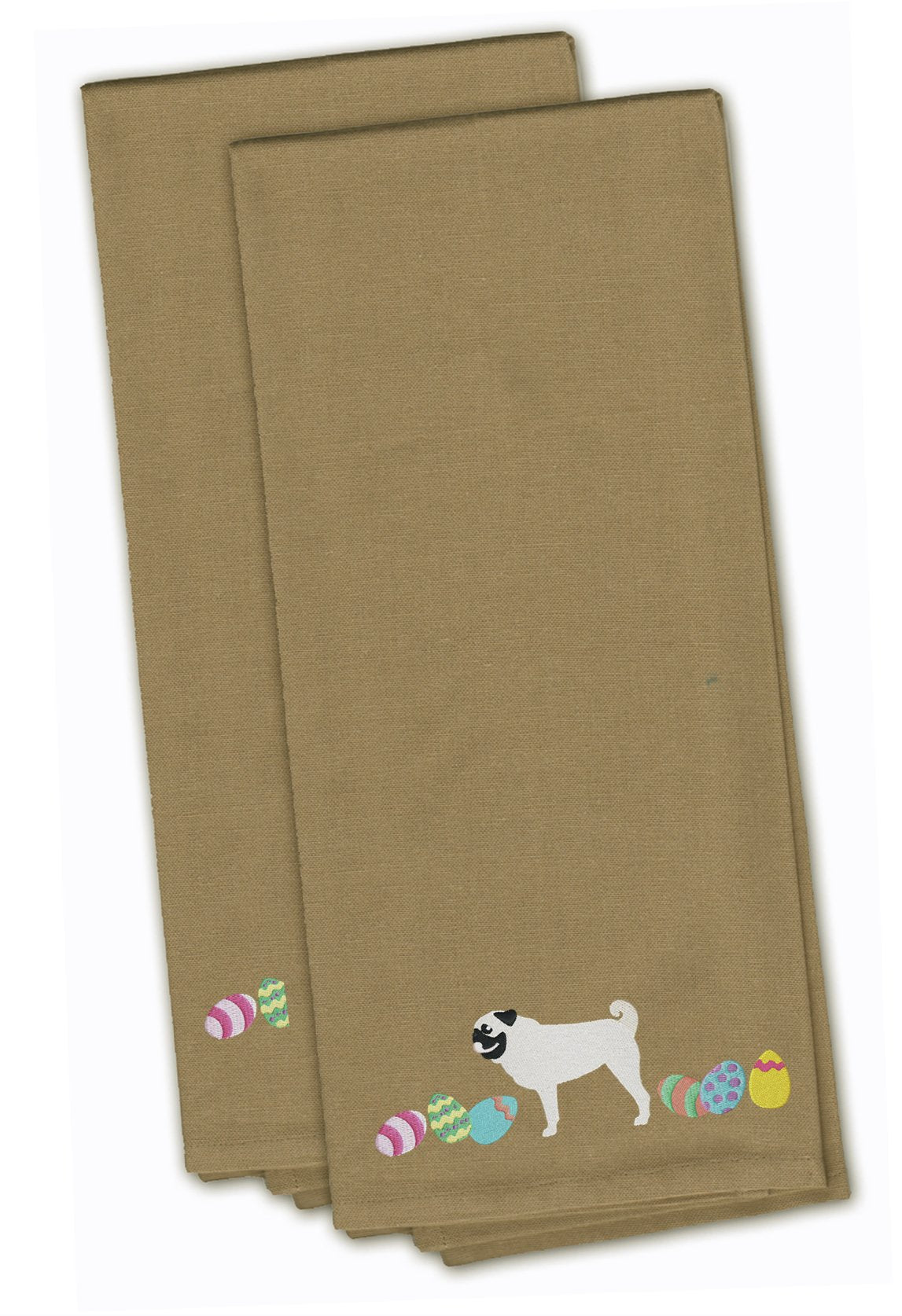 Pug Easter Tan Embroidered Kitchen Towel Set of 2 CK1675TNTWE by Caroline&#39;s Treasures