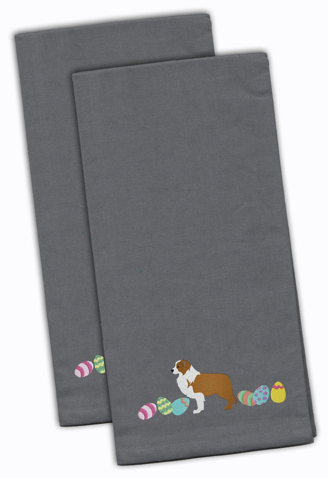 Red Border Collie Easter Gray Embroidered Kitchen Towel Set of 2 CK1677GYTWE by Caroline&#39;s Treasures