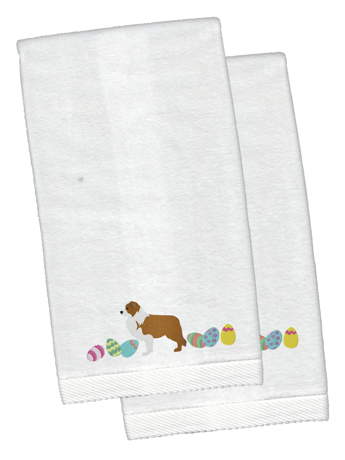 Red Border Collie Easter White Embroidered Plush Hand Towel Set of 2 CK1677KTEMB by Caroline&#39;s Treasures