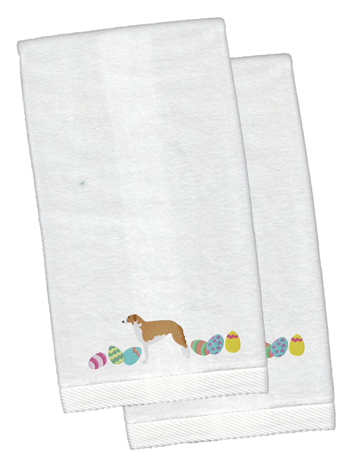 Borzoi Easter White Embroidered Plush Hand Towel Set of 2 CK1679KTEMB by Caroline&#39;s Treasures