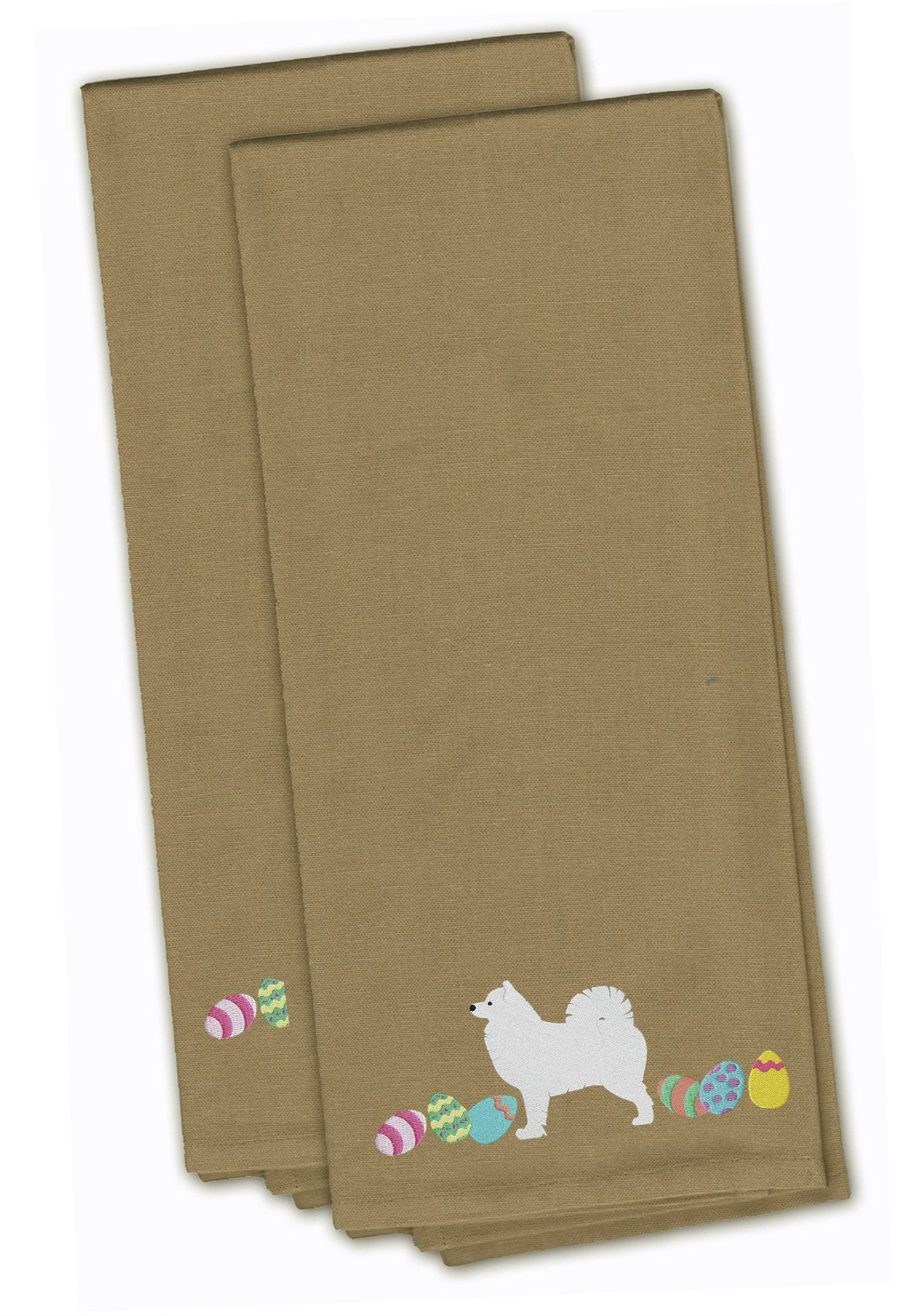 Samoyed Easter Tan Embroidered Kitchen Towel Set of 2 CK1681TNTWE by Caroline&#39;s Treasures