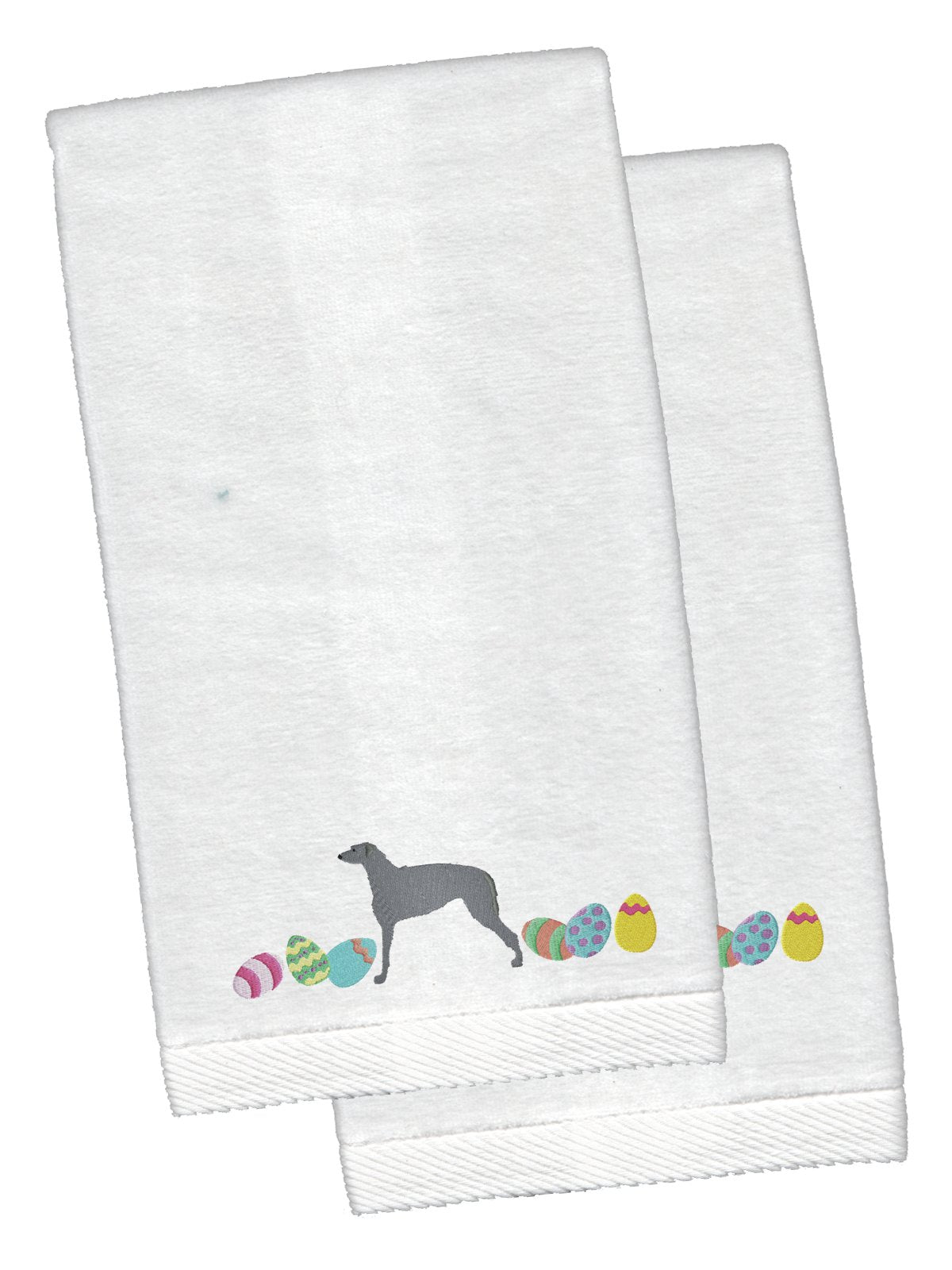 Scottish Deerhound Easter White Embroidered Plush Hand Towel Set of 2 CK1682KTEMB by Caroline&#39;s Treasures