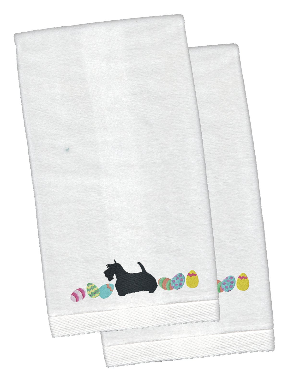 Scottish Terrier Easter White Embroidered Plush Hand Towel Set of 2 CK1683KTEMB by Caroline&#39;s Treasures